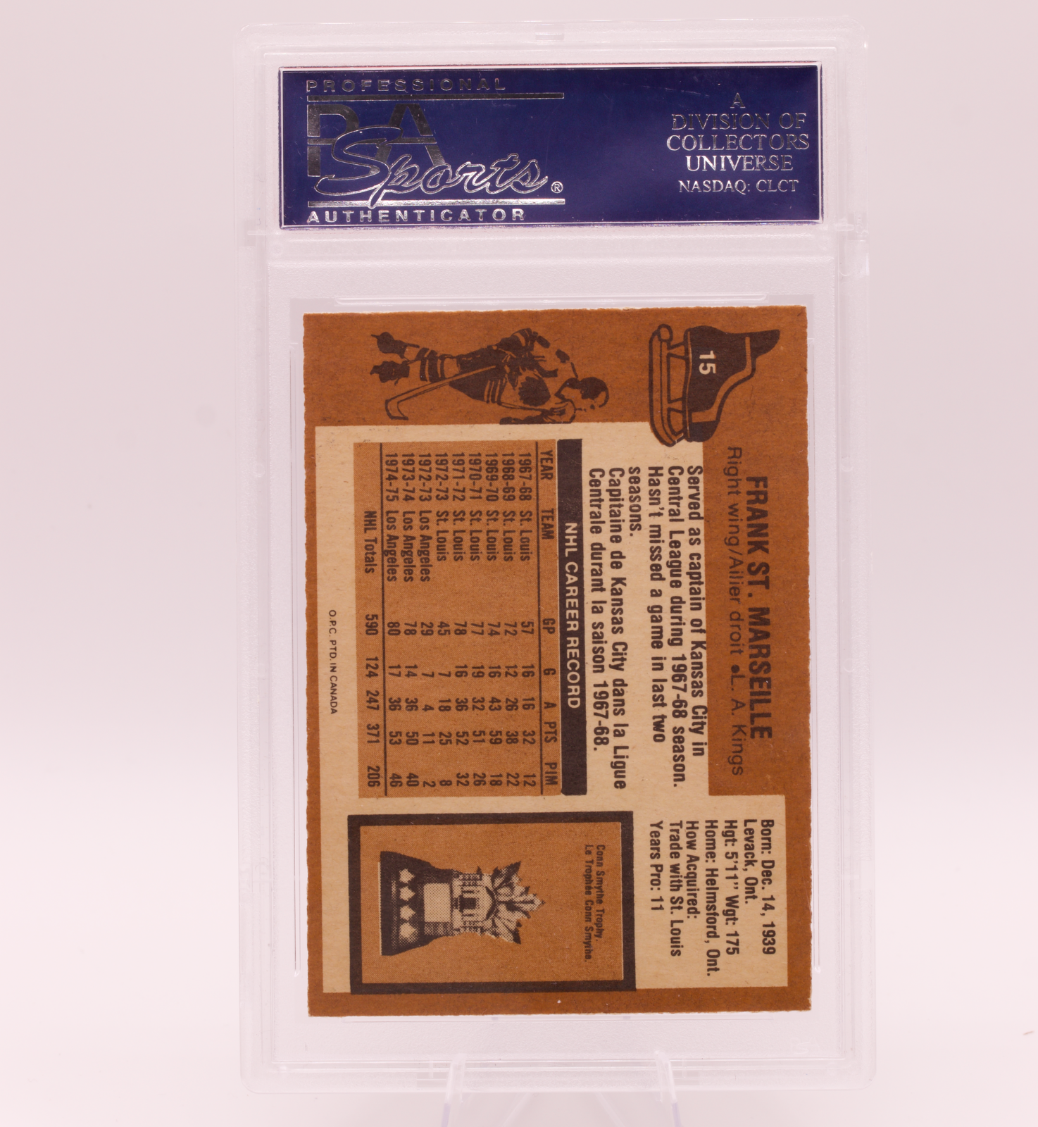 1975 O-Pee-Chee #15 Frank St. Marseille PSA 8 NM-MT Los Angeles Kings Hockey