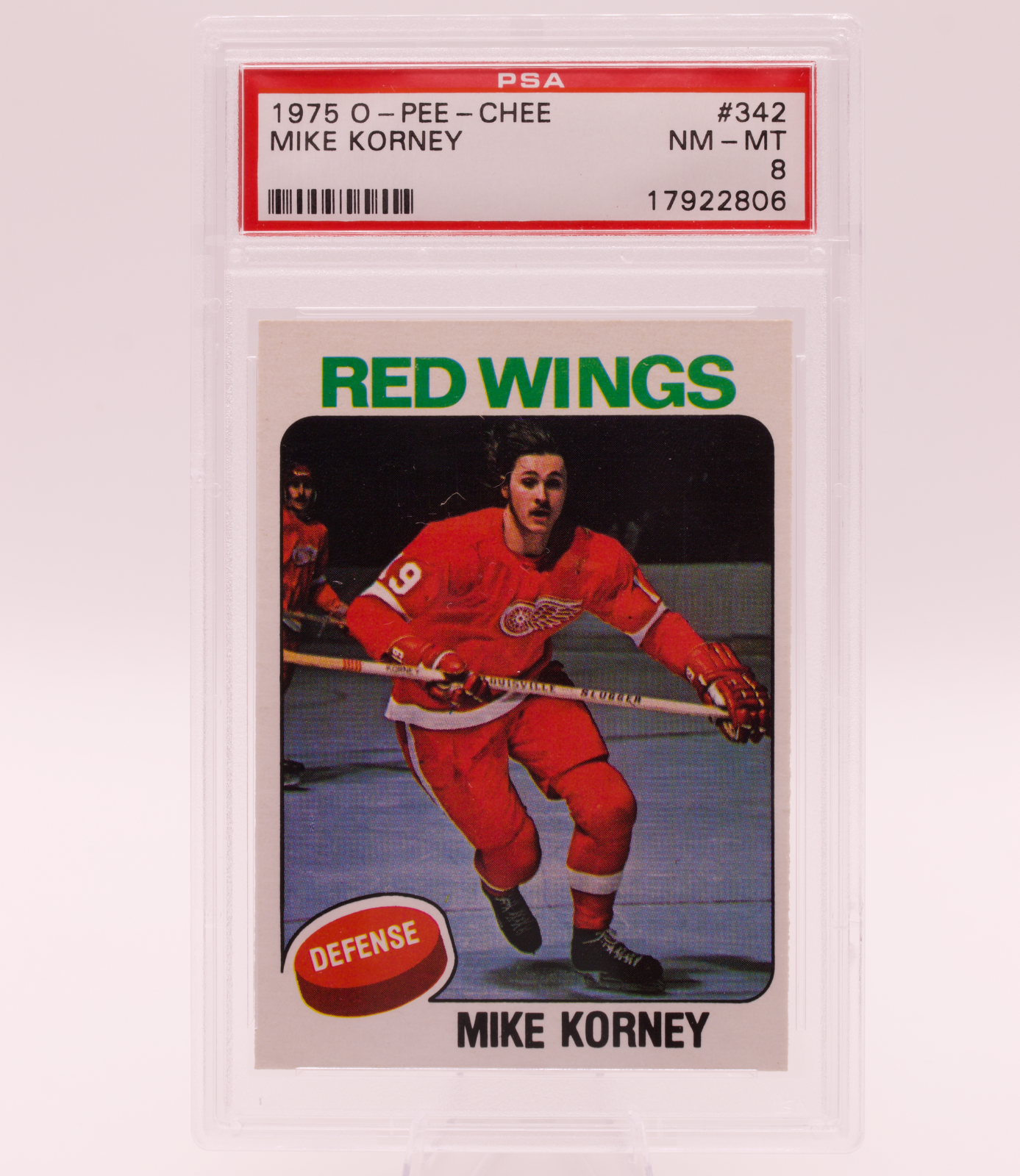 1975 O-Pee-Chee #342 Mike Korney PSA 8 NM-MT Detroit Red Wings Defense Hockey