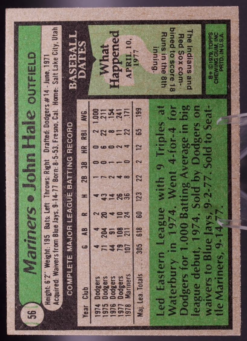 1979 Topps #56 John Hale Seattle Mariners OF Vintage Baseball Card