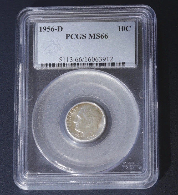 1956-D Roosevelt Dime PCGS MS66 • Reverse Rainbow Toning