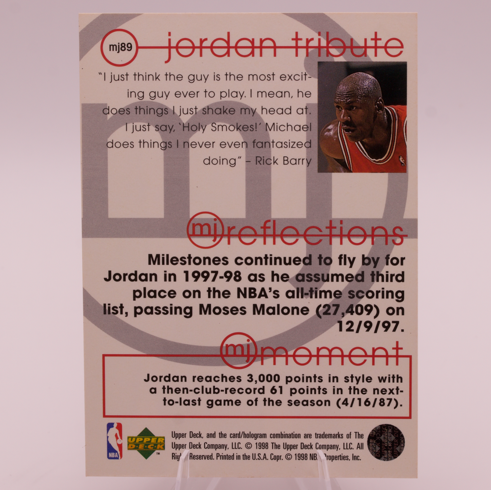 1998 Upper Deck Jordan Tribute MJ Reflections Michael Jordan MJ89 Bulls Card
