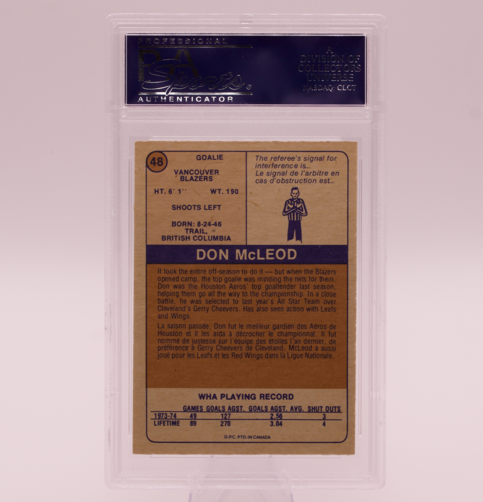 1974 O-Pee-Chee WHA Don McLeod #48 PSA 8 NM-MT Vancouver Blazers Hockey Card