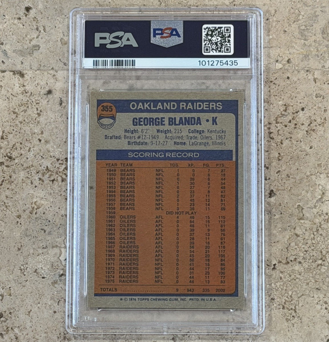 1976 Topps #355 George Blanda PSA 8 NM-MT Oakland Raiders HOF Vintage Football