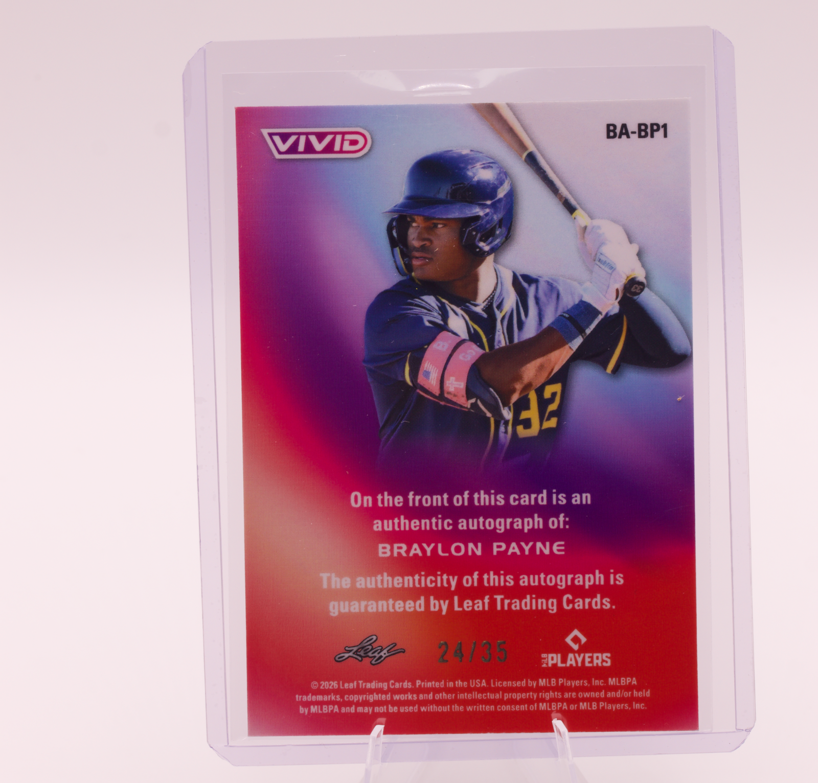 2026 Leaf Vivid Braylon Payne Auto /35 BA-BP1 Brewers 1st Round Pick Baseball