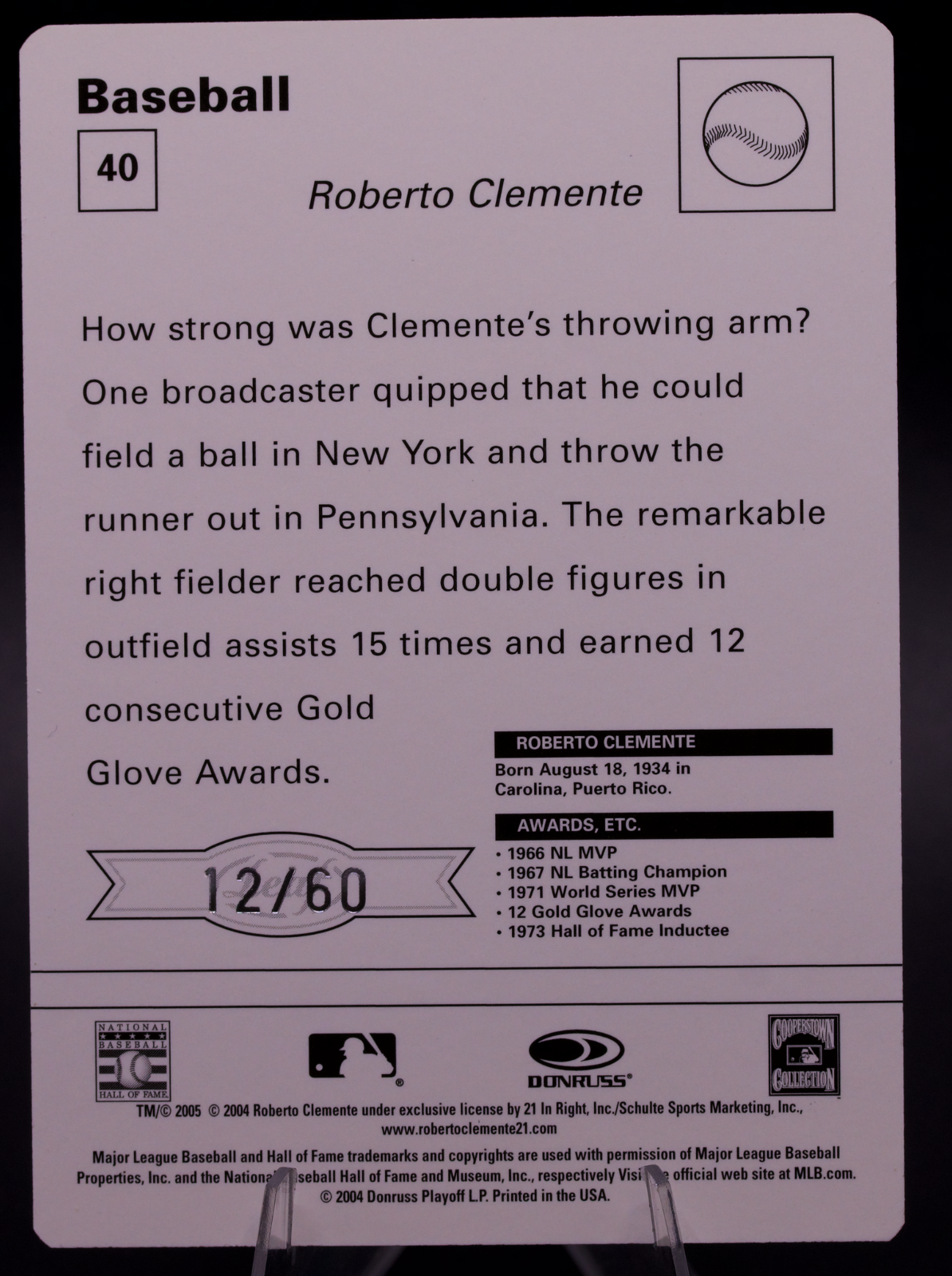 2005 Leaf Sportscaster Roberto Clemente #40 /60 Pirates HOF