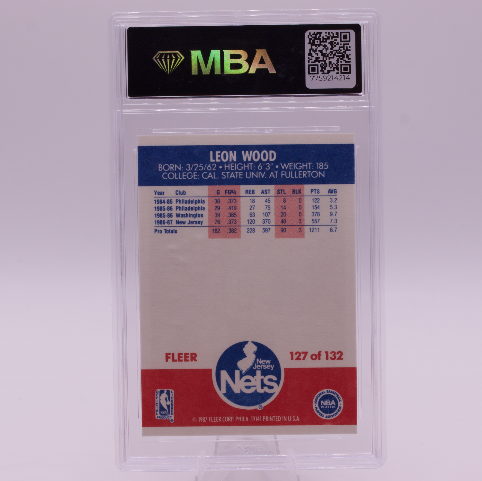 1987 Fleer Leon Wood #127 MBA 10 GEM MINT New Jersey Nets