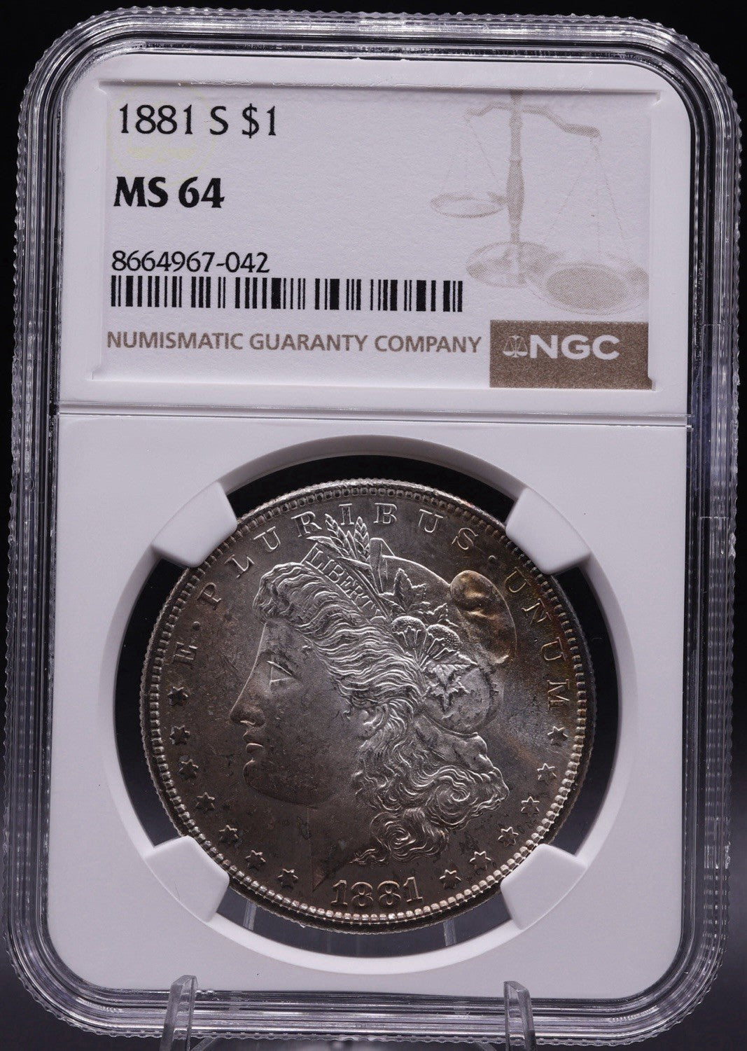 1881-S Morgan Silver Dollar NGC MS64 San Francisco Mint Choice Unc Coin Toned