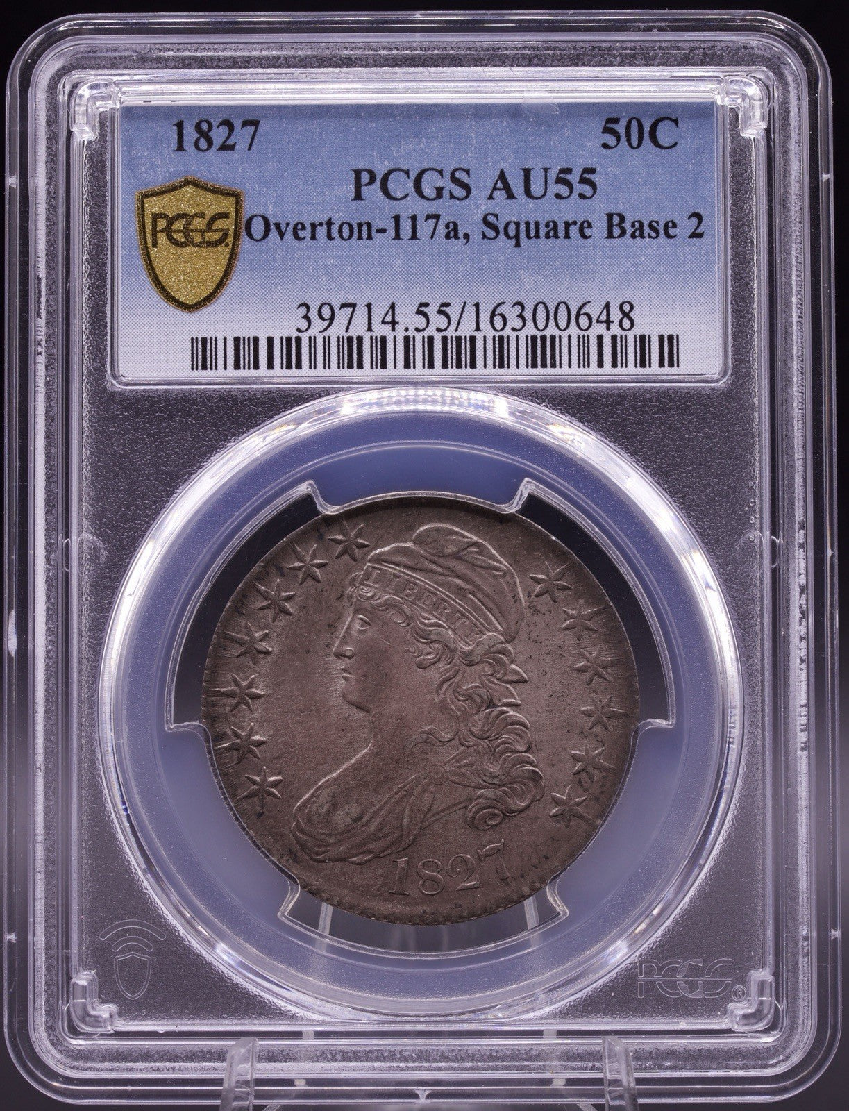 1827 Capped Bust Half Dollar O-117a Square Base 2 PCGS AU55 Original Surfaces