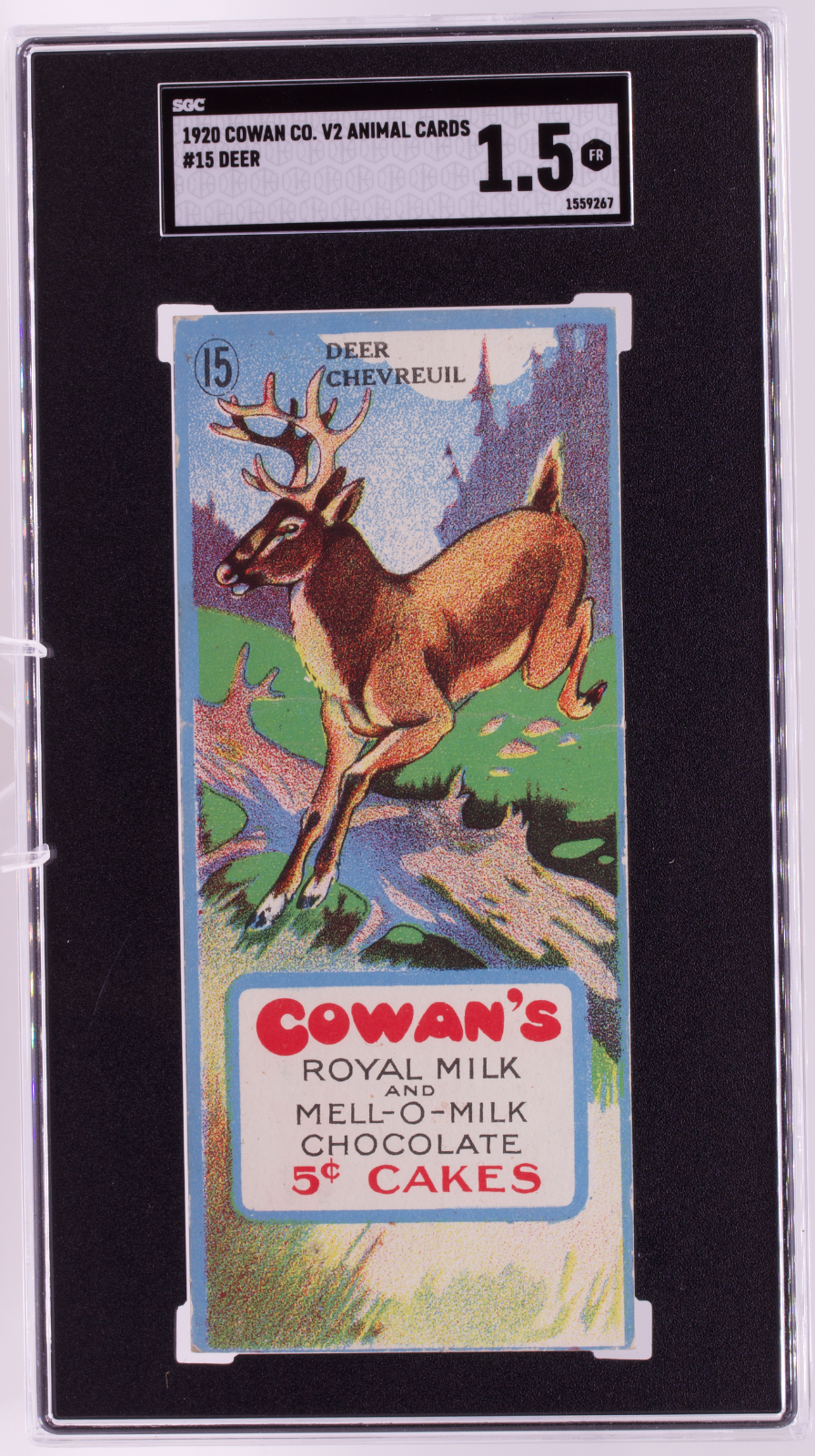 1920 Cowan Co V2 Animal Cards #15 Deer SGC 1.5 FR Canadian Chocolate