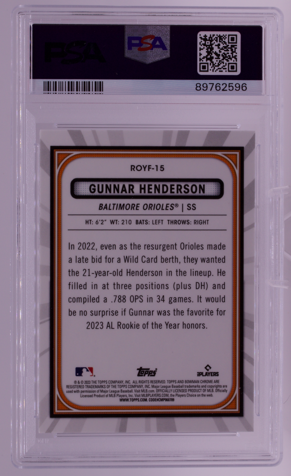 2023 Bowman Chrome Gunnar Henderson ROY Favorites PSA 10 GEM MINT