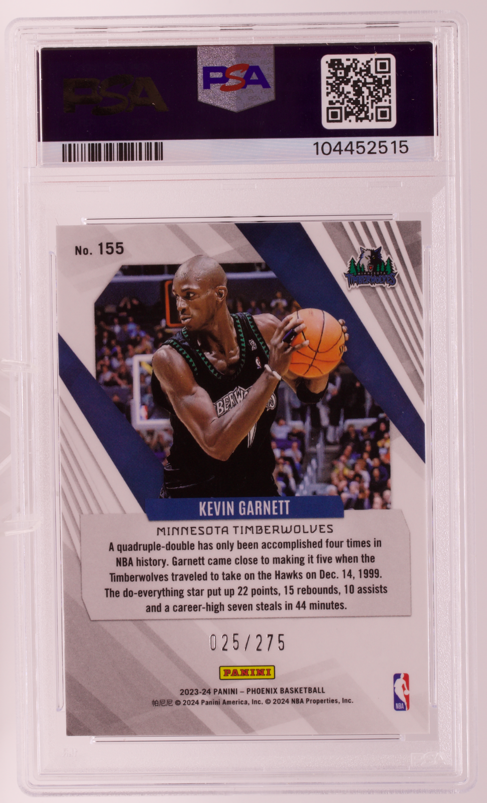 2023-24 Panini Phoenix Kevin Garnett #155 Blue Lazer /275 PSA 9 Timberwolves