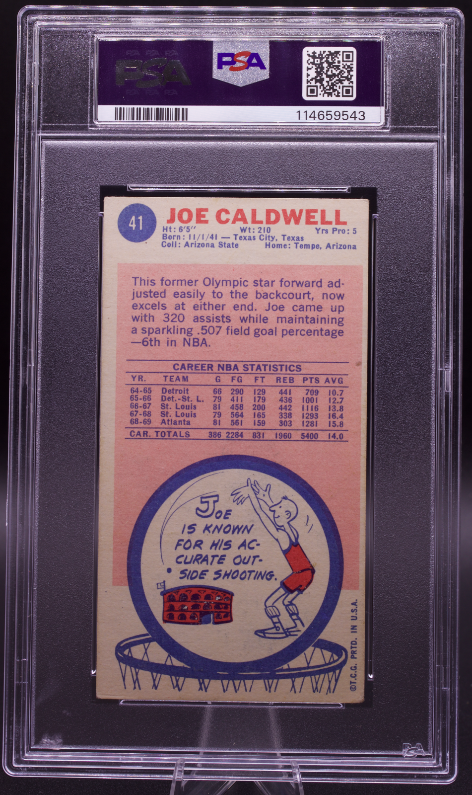 1969 Topps Joe Caldwell #41 PSA Authentic AUTO 10 Signed Atlanta Hawks Tallboy