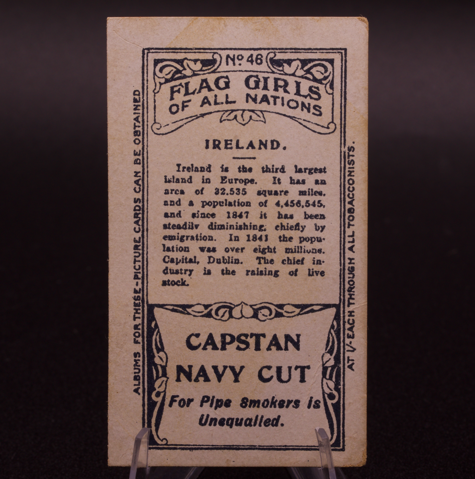 1908 Wills Flag Girls of All Nations Ireland No. 46 Capstan Navy Cut Cigarette