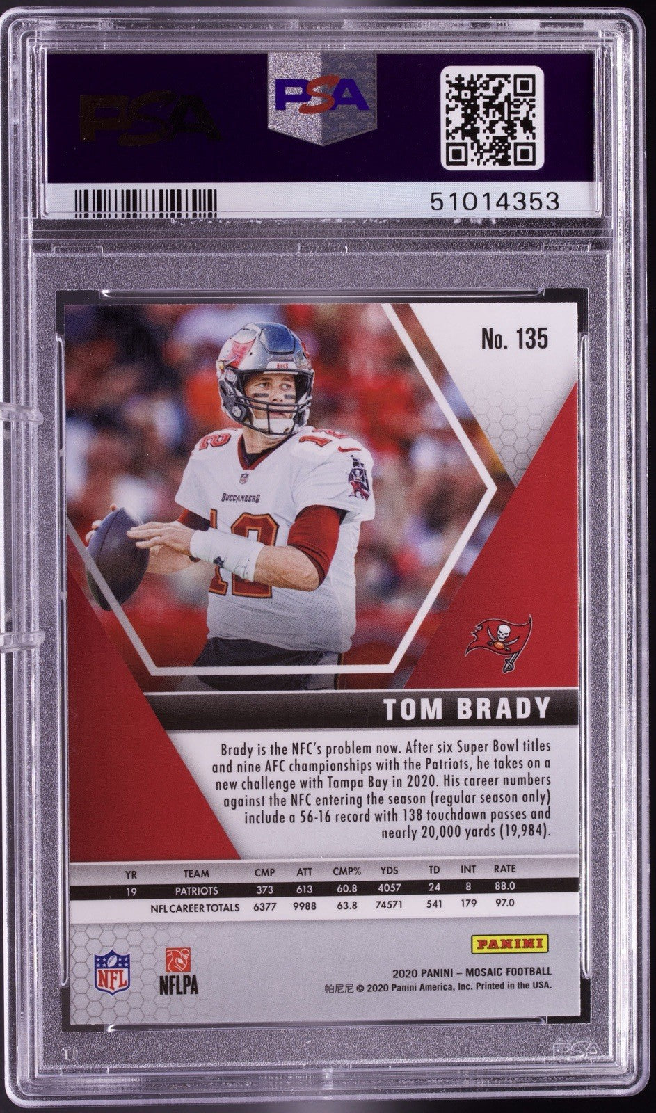 2020 Panini Mosaic Tom Brady #135 PSA Gem Mint 10 Buccaneers Debut