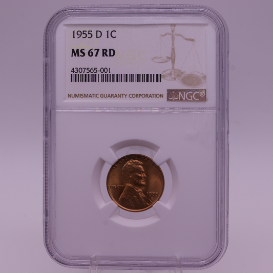 1955-D Wheat Penny 1C NGC MS67 RD Blazing Red Superb Gem Lincoln Cent
