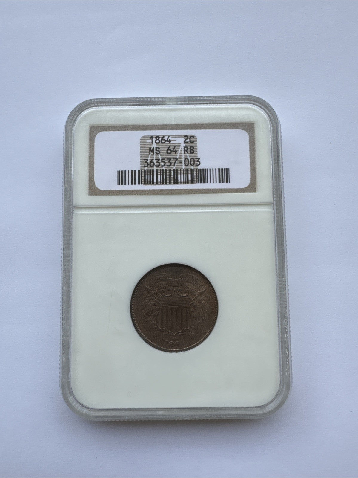 1864 Two Cent Piece – NGC Graded MS64 RB – Large Motto - Civil War Era Coin