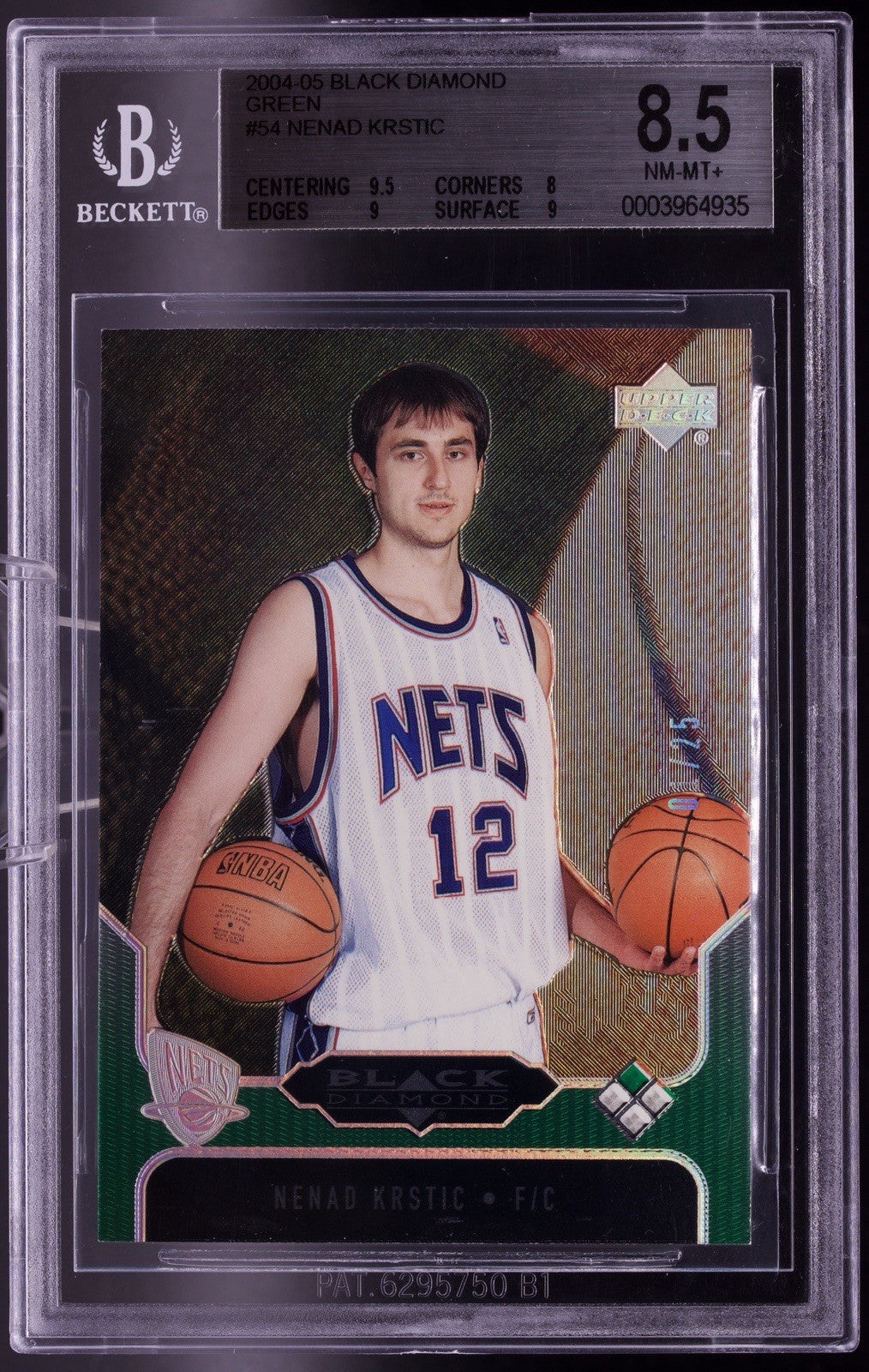 2004-05 Black Diamond Green Nenad Krstic #54 /25 BGS 8.5 NM-MT+ Rookie RC Nets