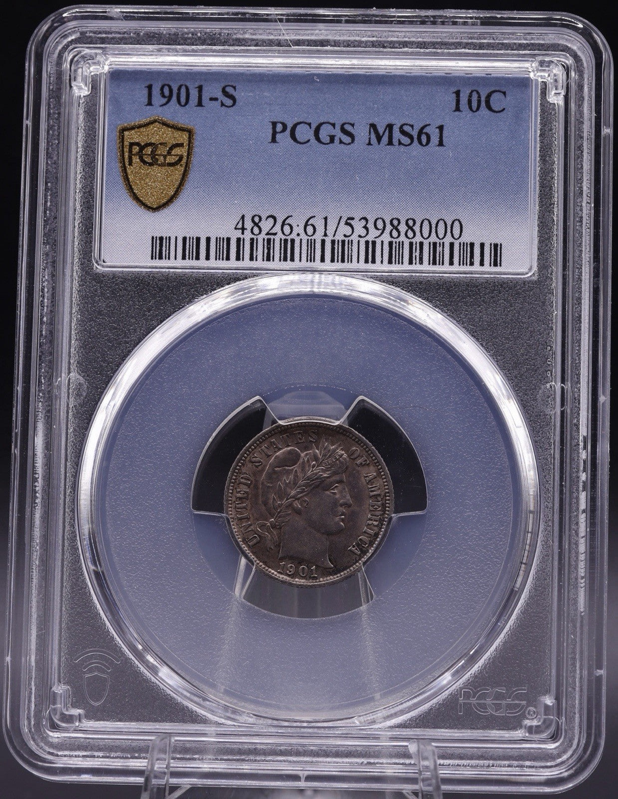 1901-S Barber Dime 10C Silver PCGS MS61 Semi-Key Date Low Mintage UNC
