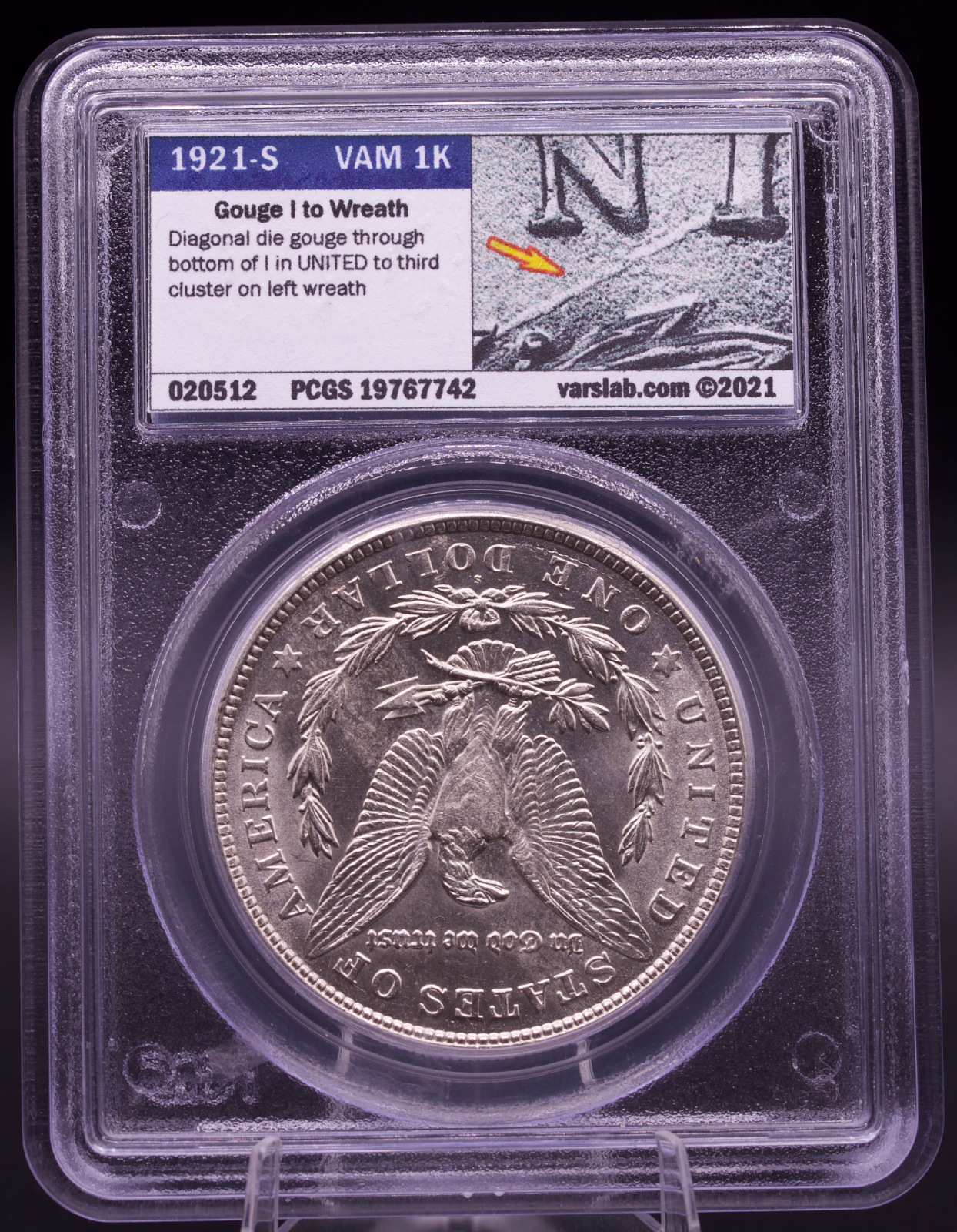 1921-S Morgan Silver Dollar PCGS MS62 VAM-1K Gouge I to Wreath