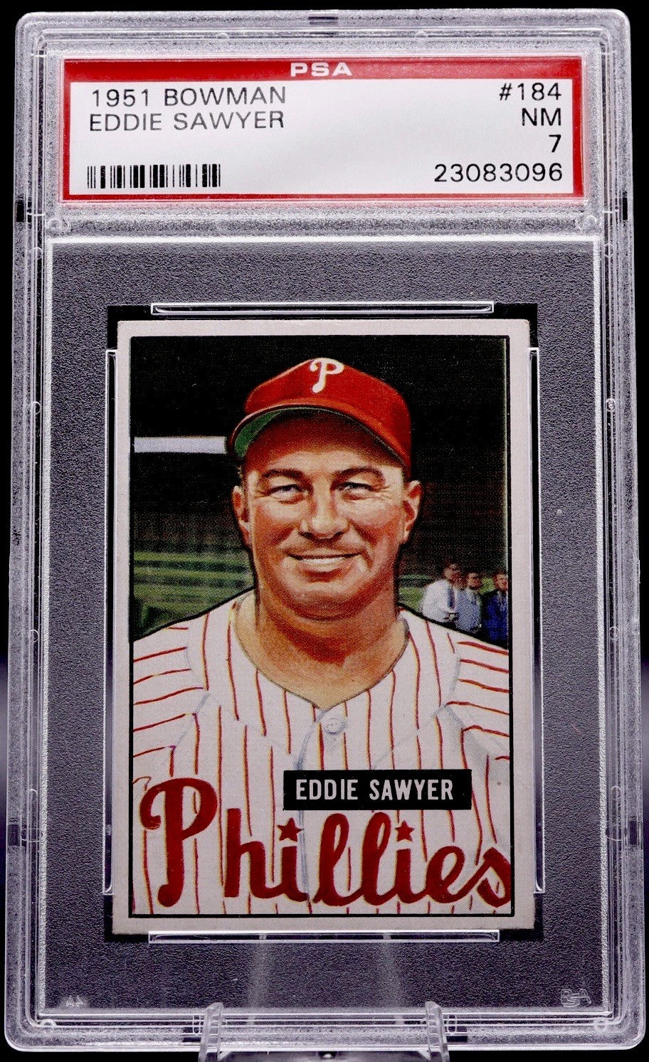 1951 Bowman Eddie Sawyer #184 PSA NM 7 Phillies Manager Vintage Baseball