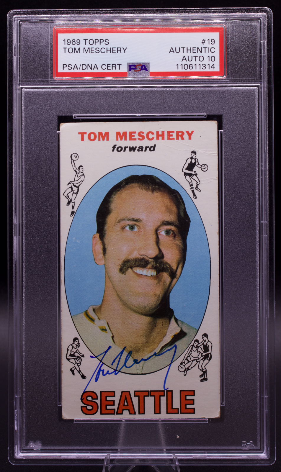 1969 Signed Topps Tom Meschery #19 PSA Authentic AUTO 10 Seattle Sonics Tallboy