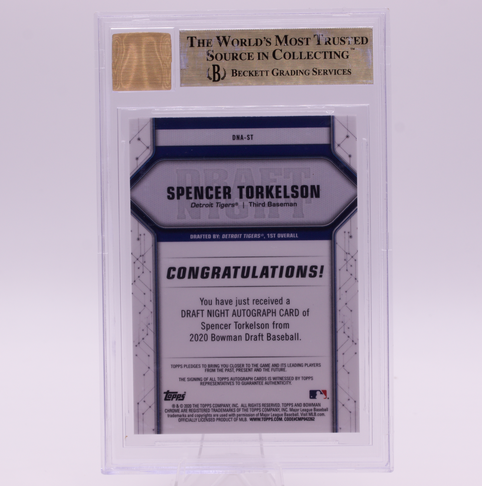 Spencer Torkelson 2020 Bowman Chrome Draft Night Auto Red /5 BGS 9.5 Gem Tigers