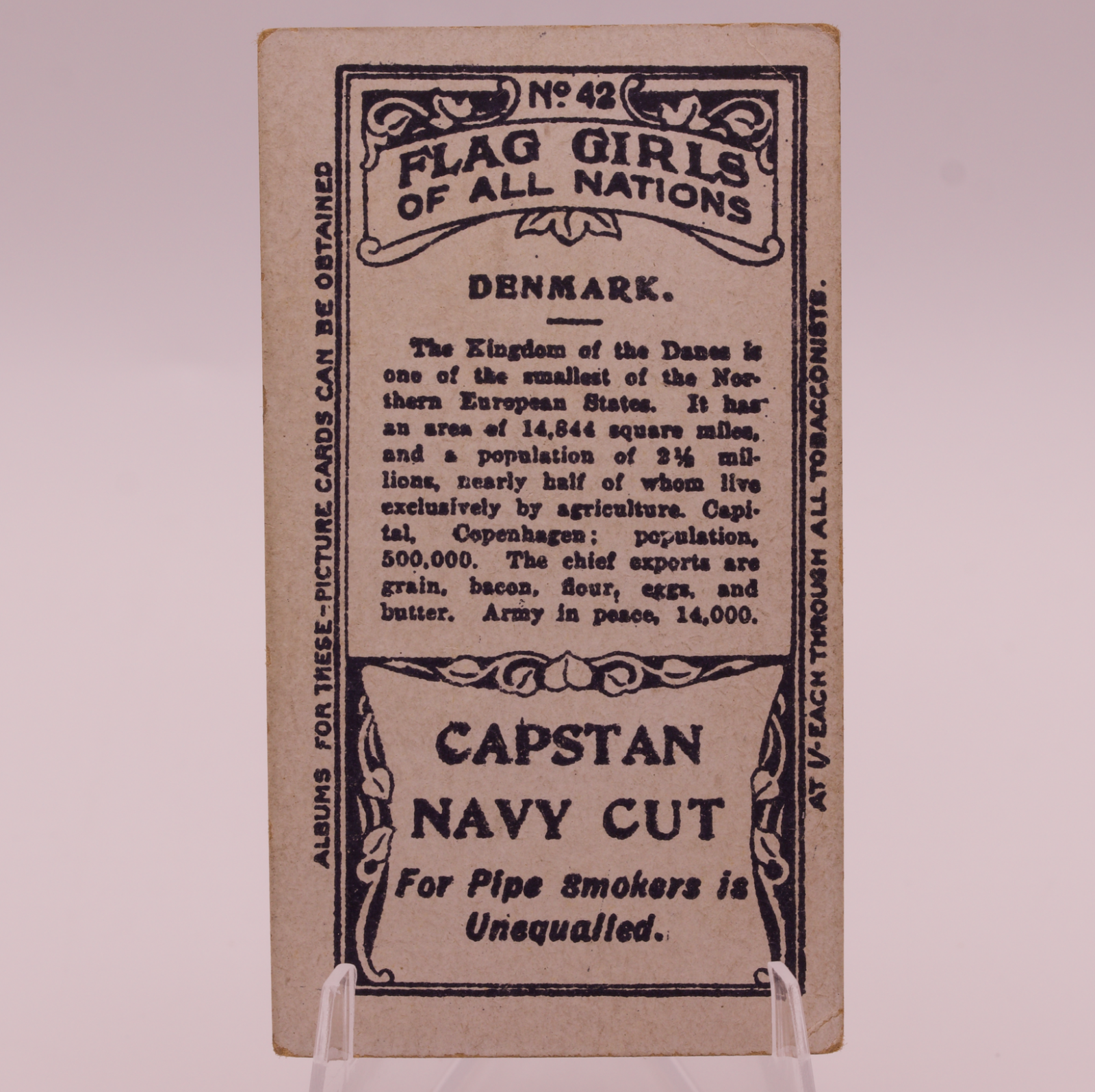 1908 Wills Capstan Flag Girls of All Nations Denmark #42 Tobacco Card