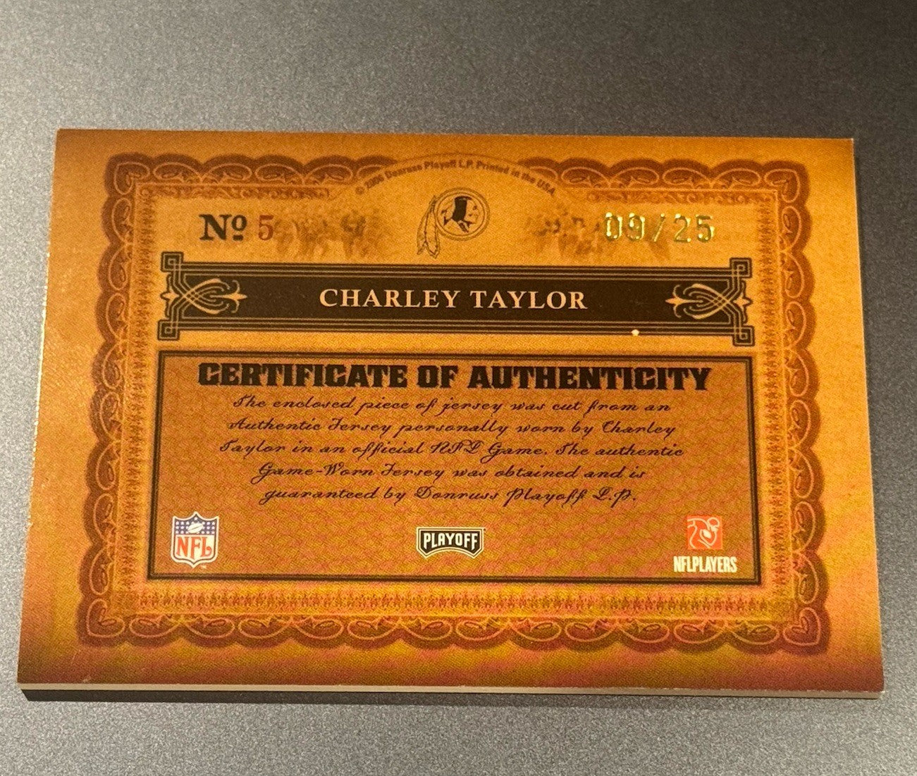 2006 Charley Taylor National Treasures  Game Used 2 Color Jersey Relic #9/25