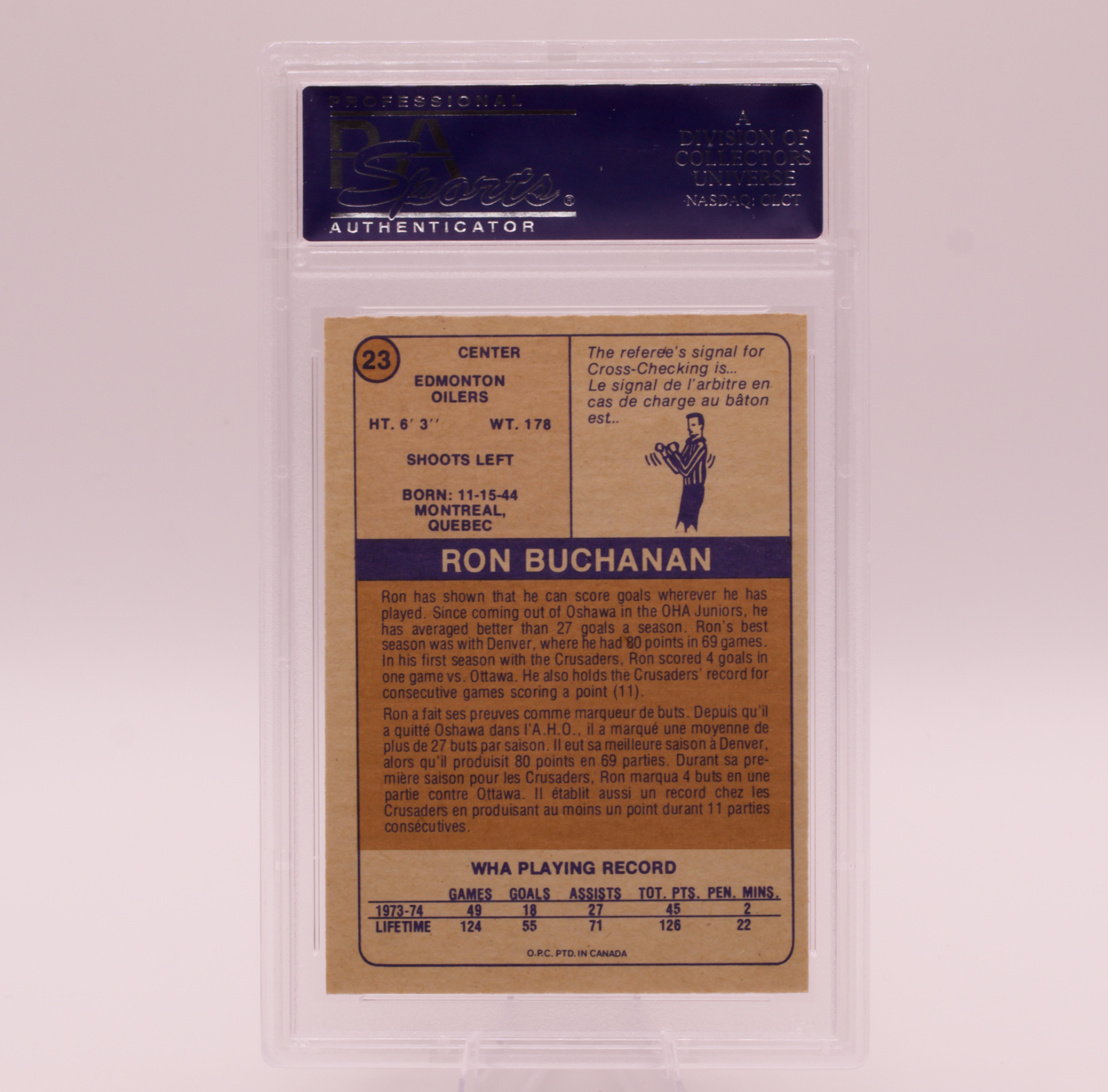 1974 O-Pee-Chee WHA Ron Buchanan #23 PSA 9 OC MINT Edmonton Oilers Hockey