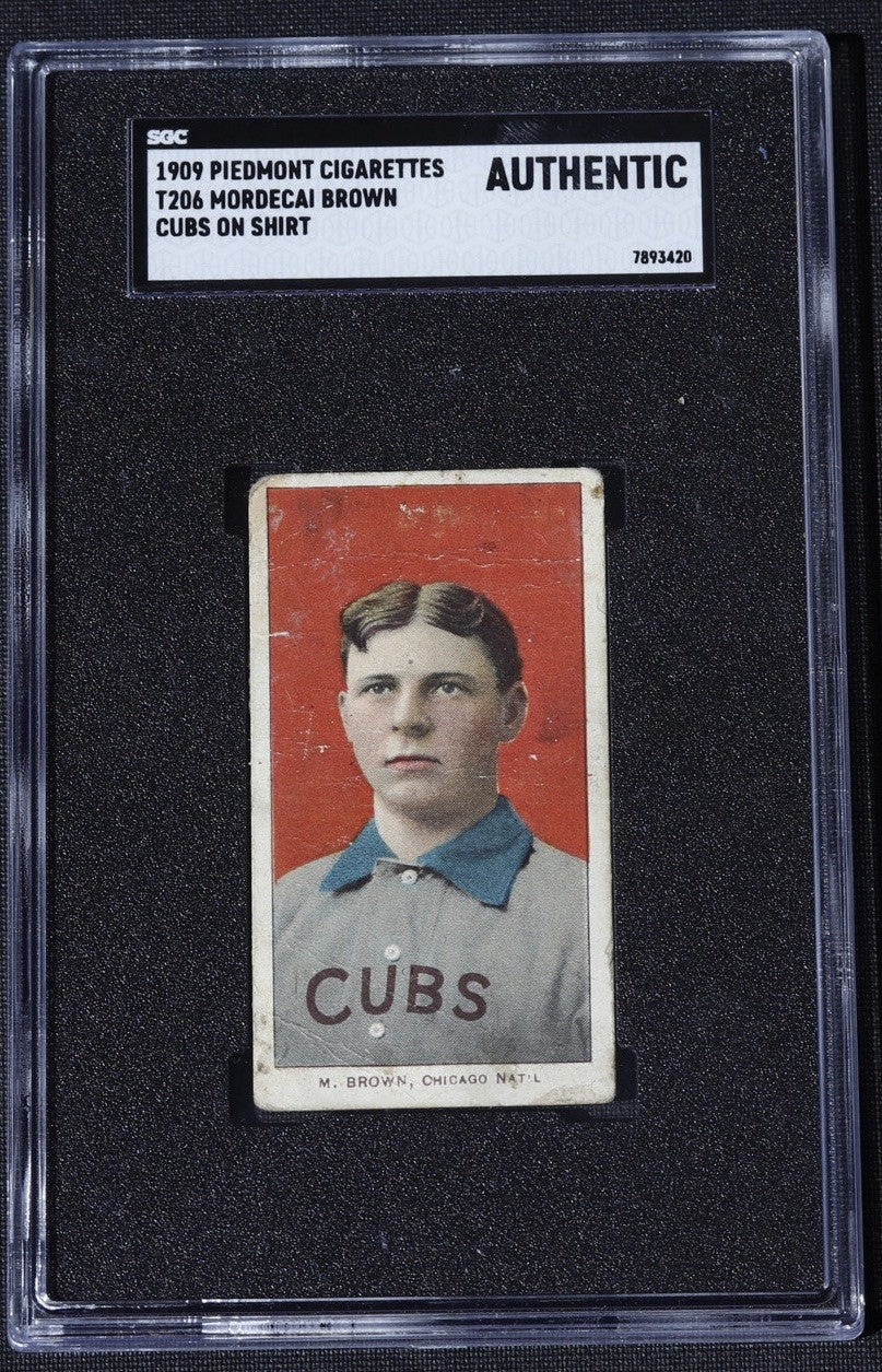 1909 T206 Piedmont Mordecai Brown SGC Authentic • Cubs on Shirt • Chicago HOF