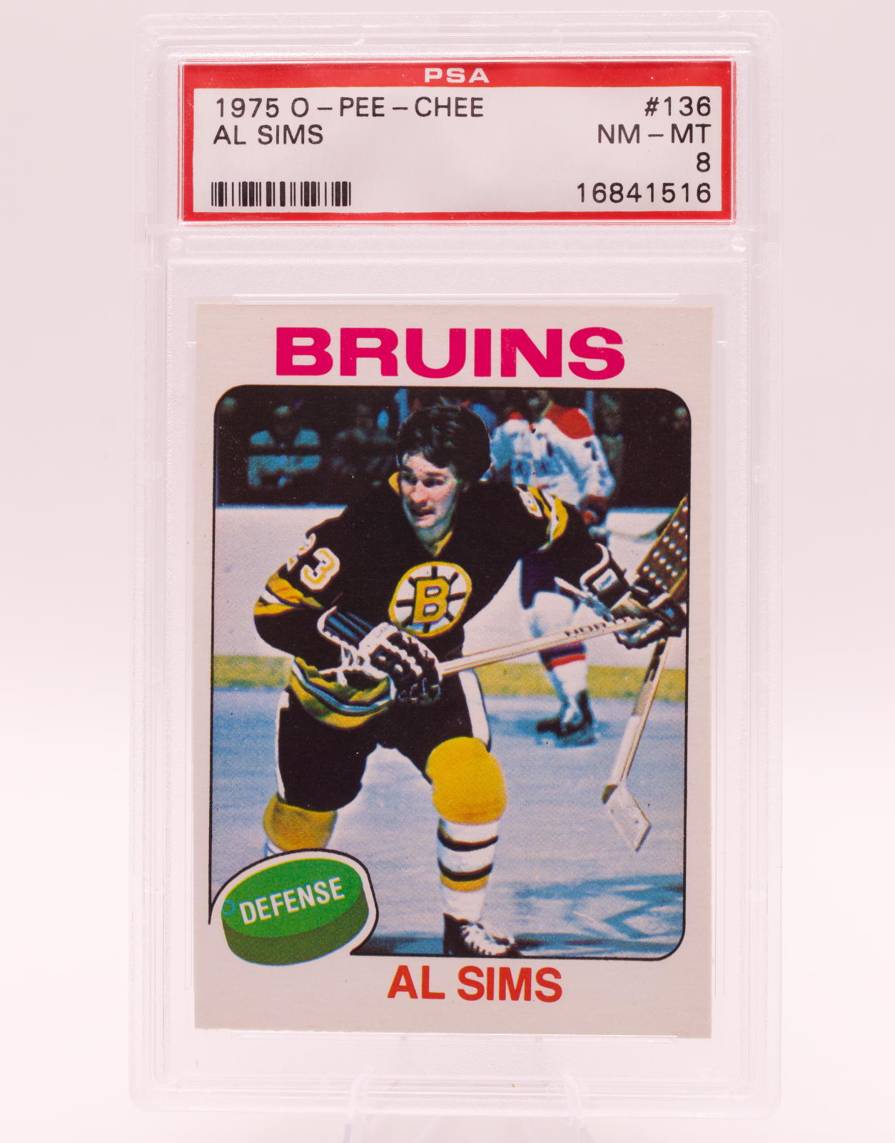 1975 O-Pee-Chee #136 Al Sims PSA 8 NM-MT Boston Bruins OPC Vintage Hockey