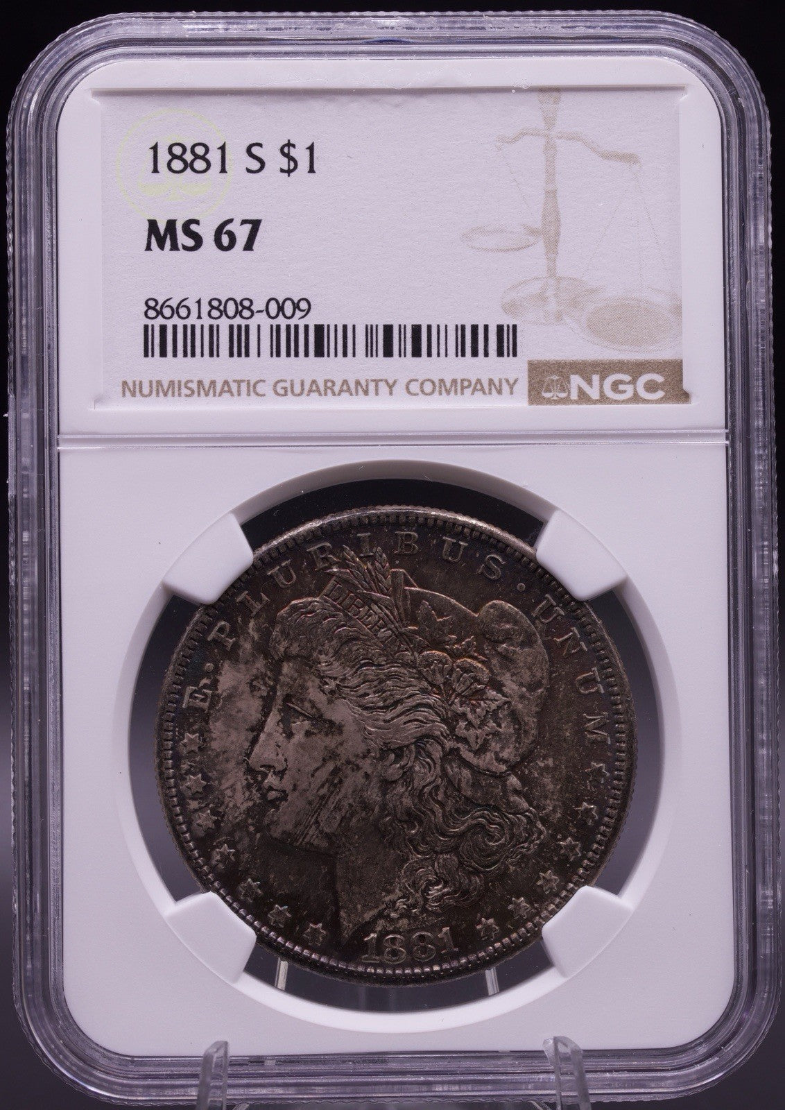 1881-S Morgan Silver Dollar NGC MS 67 Monster Toned Rainbow Obverse Gem BU