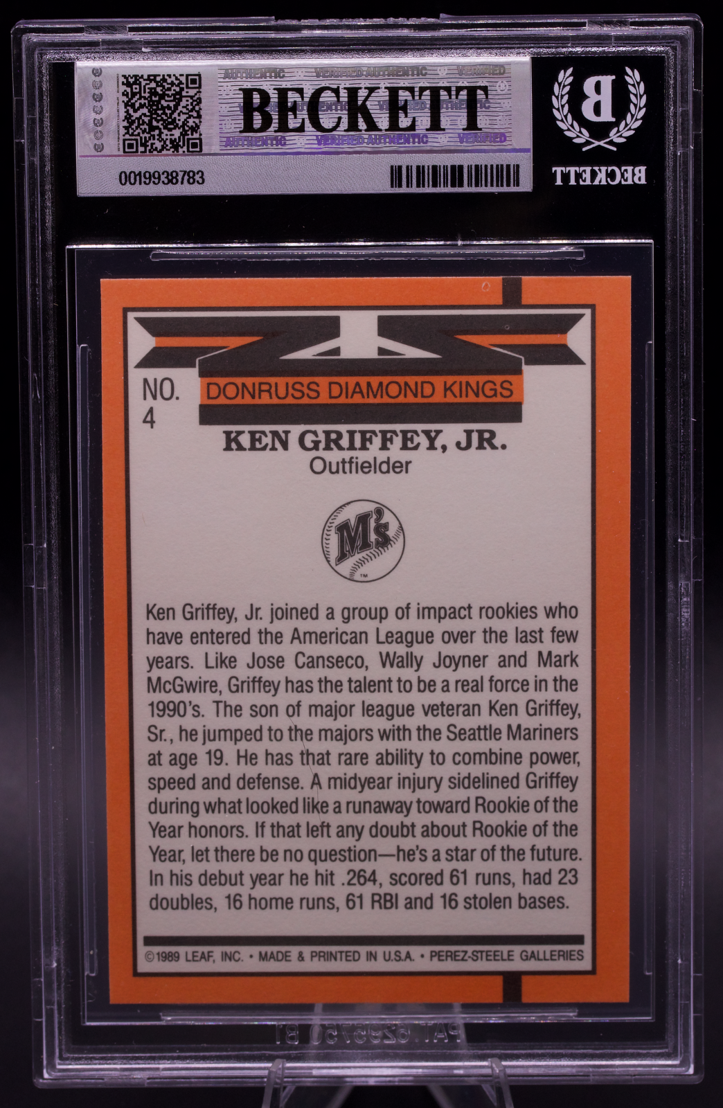 1990 Donruss Diamond Kings Ken Griffey Jr. #4 BGS 8.5 NM-MT+ Mariners