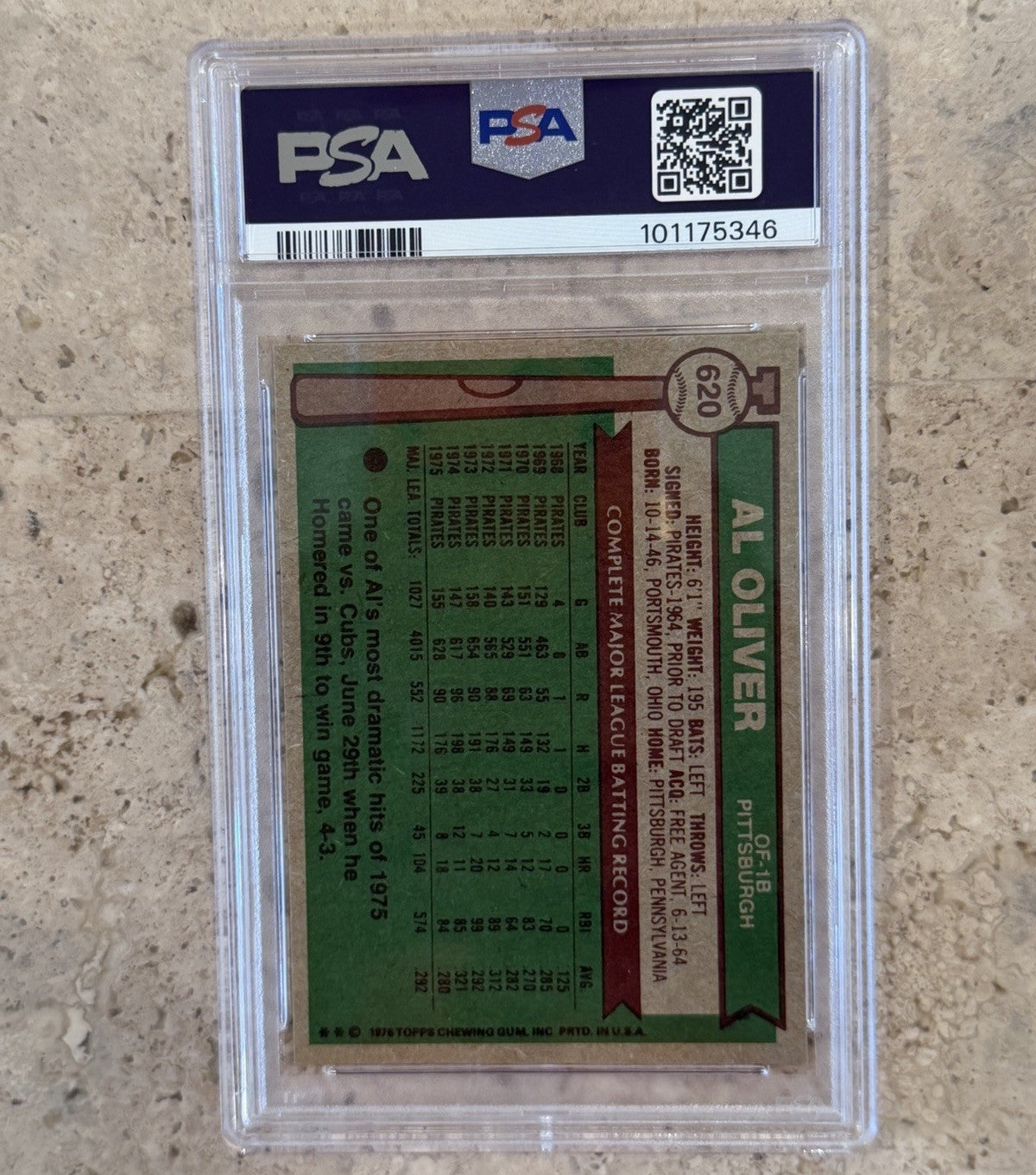 1976 Topps Al Oliver #620 PSA 7 NM Pittsburgh Pirates Outfield Baseball Card