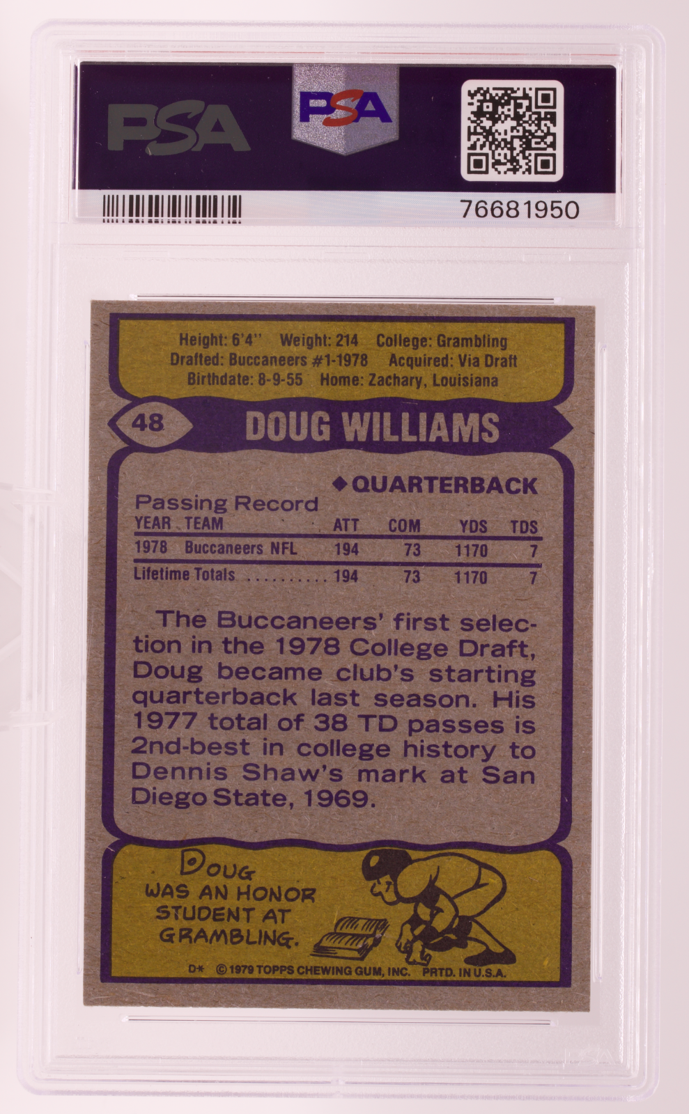 1979 Topps #48 Doug Williams Rookie RC PSA 8 NM-MT Buccaneers Super Bowl MVP