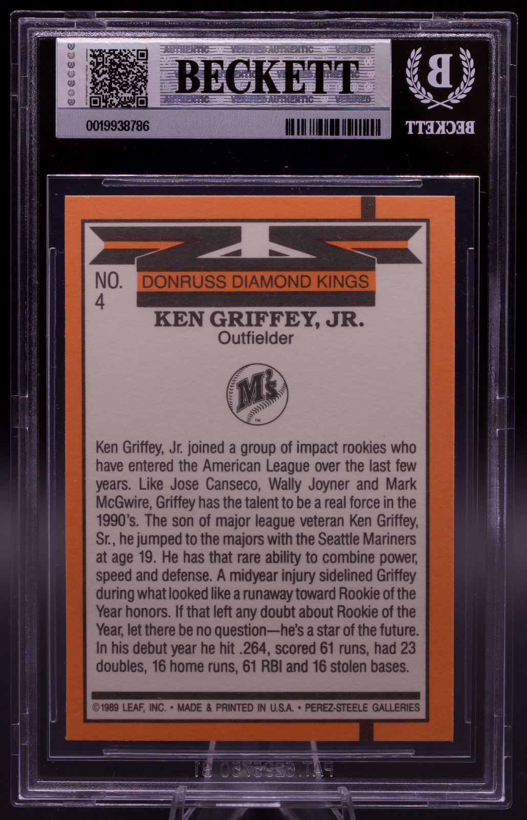 1990 Donruss Diamond Kings Ken Griffey Jr #4 New BGS Holder 9 Mint