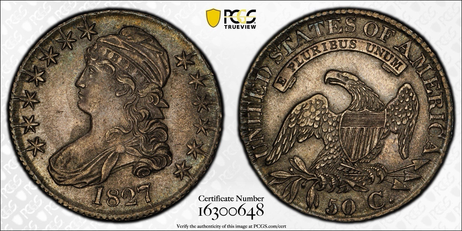 1827 Capped Bust Half Dollar O-117a Square Base 2 PCGS AU55 Original Surfaces