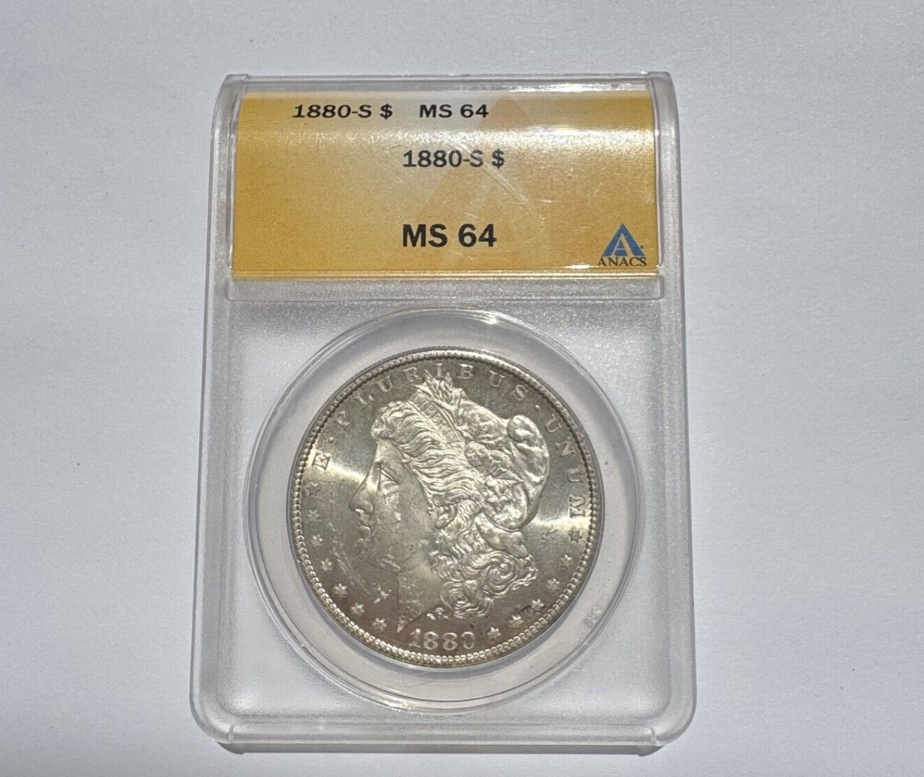 1880-S Morgan Silver Dollar – ANACS MS64 – Brilliant 90% Silver Numismatic Coin