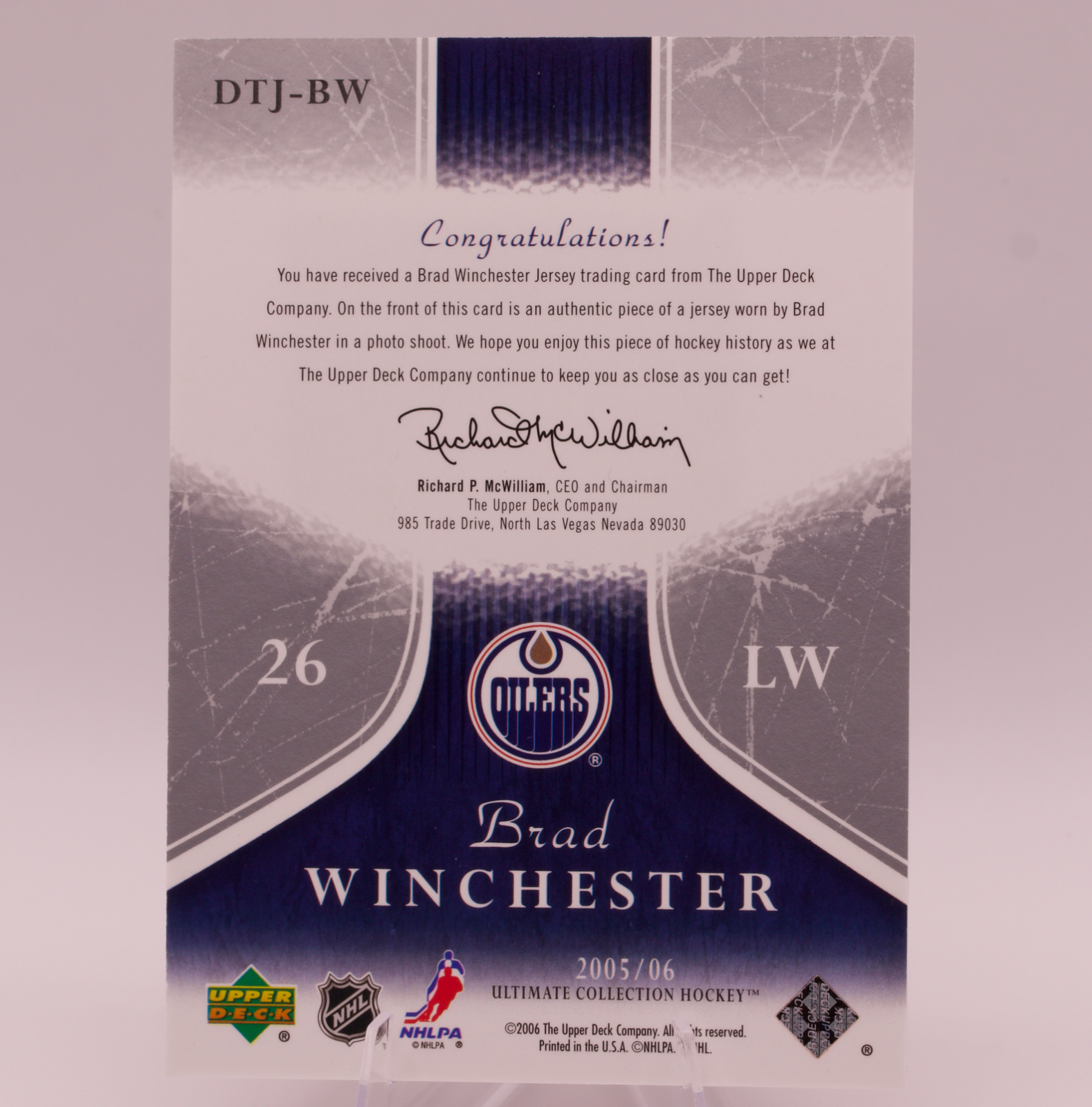 2005-06 Upper Deck Ultimate Collection Brad Winchester Debut Threads Jersey /250