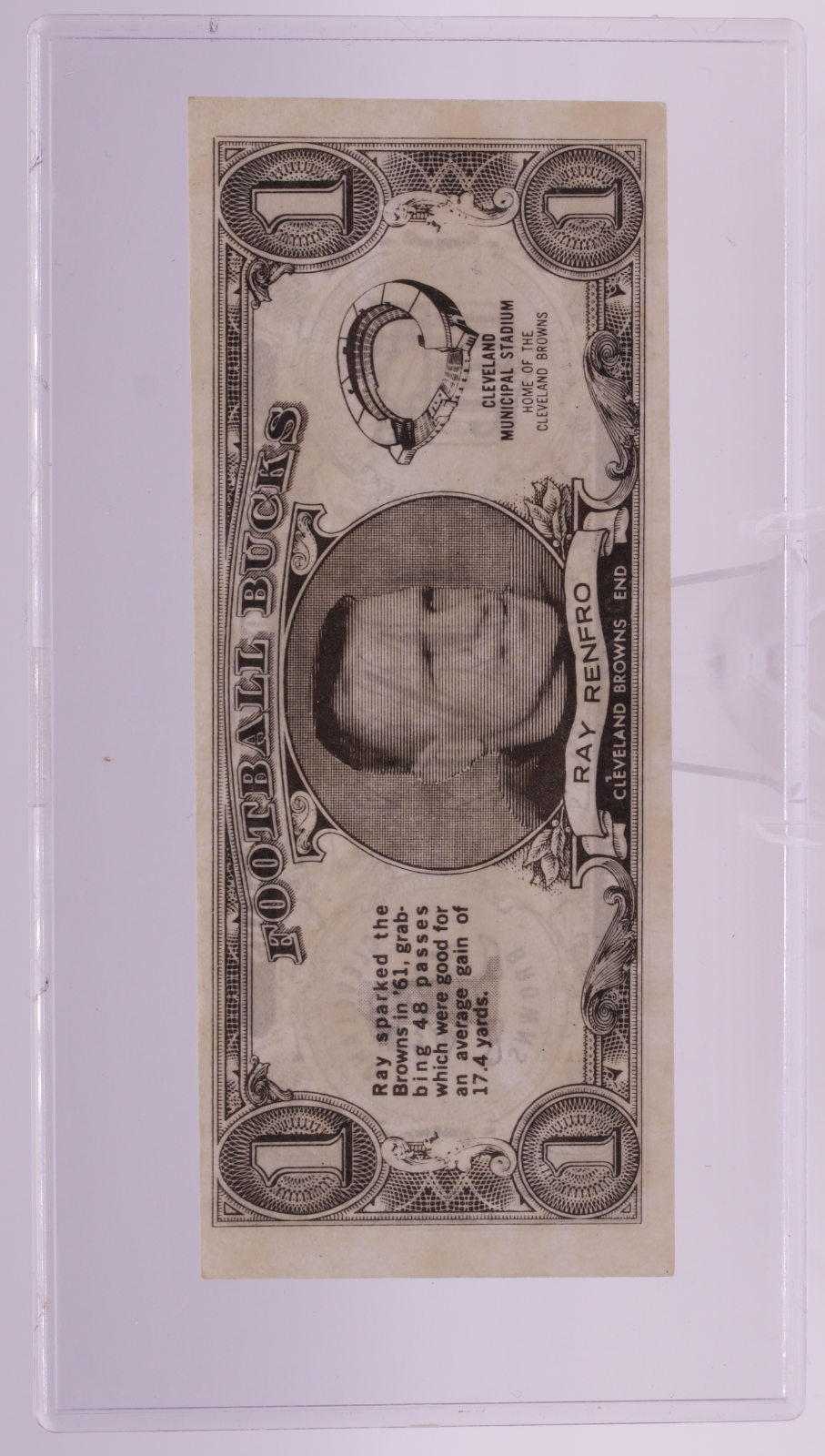 1962 Topps Football Bucks Ray Renfro #16 Cleveland Browns Vintage Insert Raw