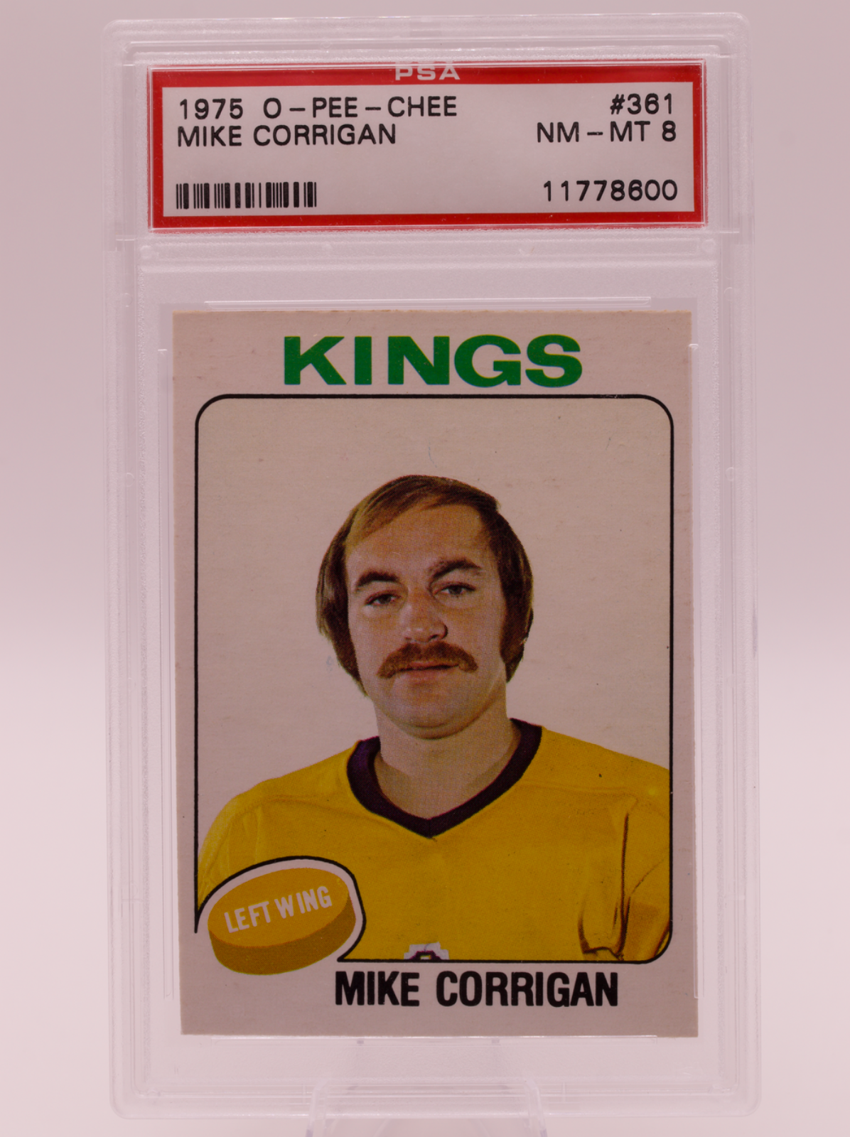 1975 O-Pee-Chee #361 Mike Corrigan PSA 8 NM-MT Los Angeles Kings OPC Hockey