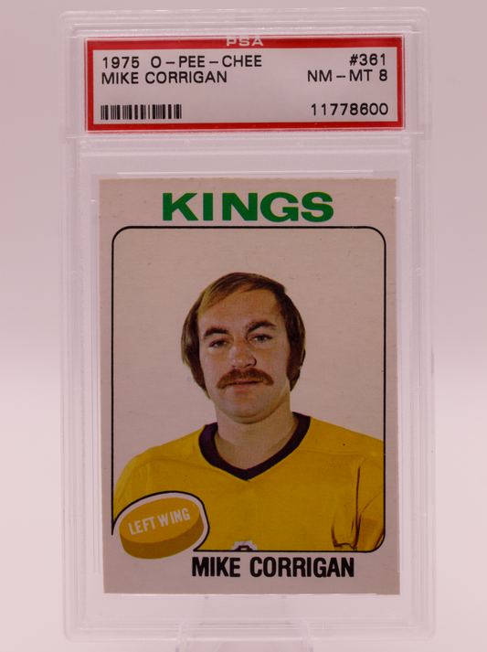 1975 O-Pee-Chee #361 Mike Corrigan PSA 8 NM-MT Los Angeles Kings OPC Hockey