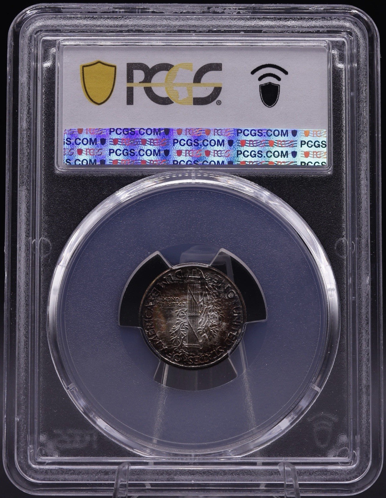 1945-D Mercury Dime PCGS MS67+ FB Full Bands Rainbow Toned Superb Gem Plus