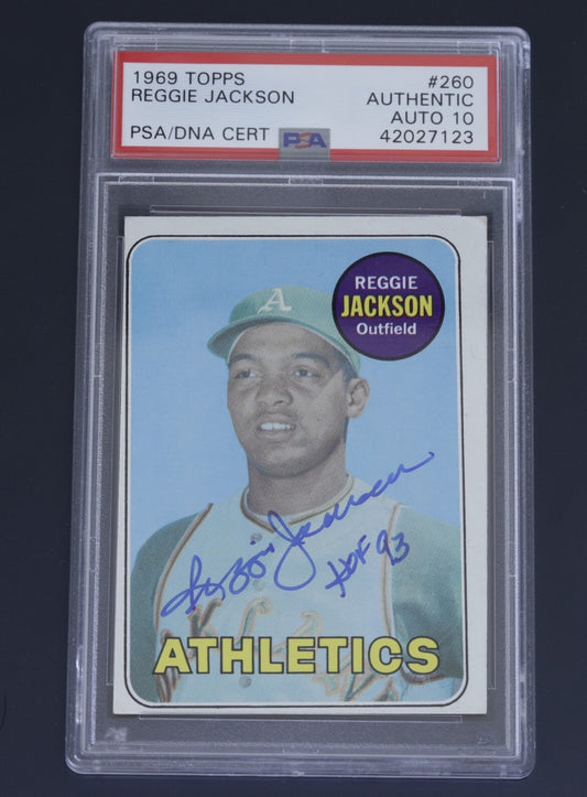 Signed 1969 Topps Reggie Jackson Rookie #260 PSA/DNA Auto 10 HOF 93