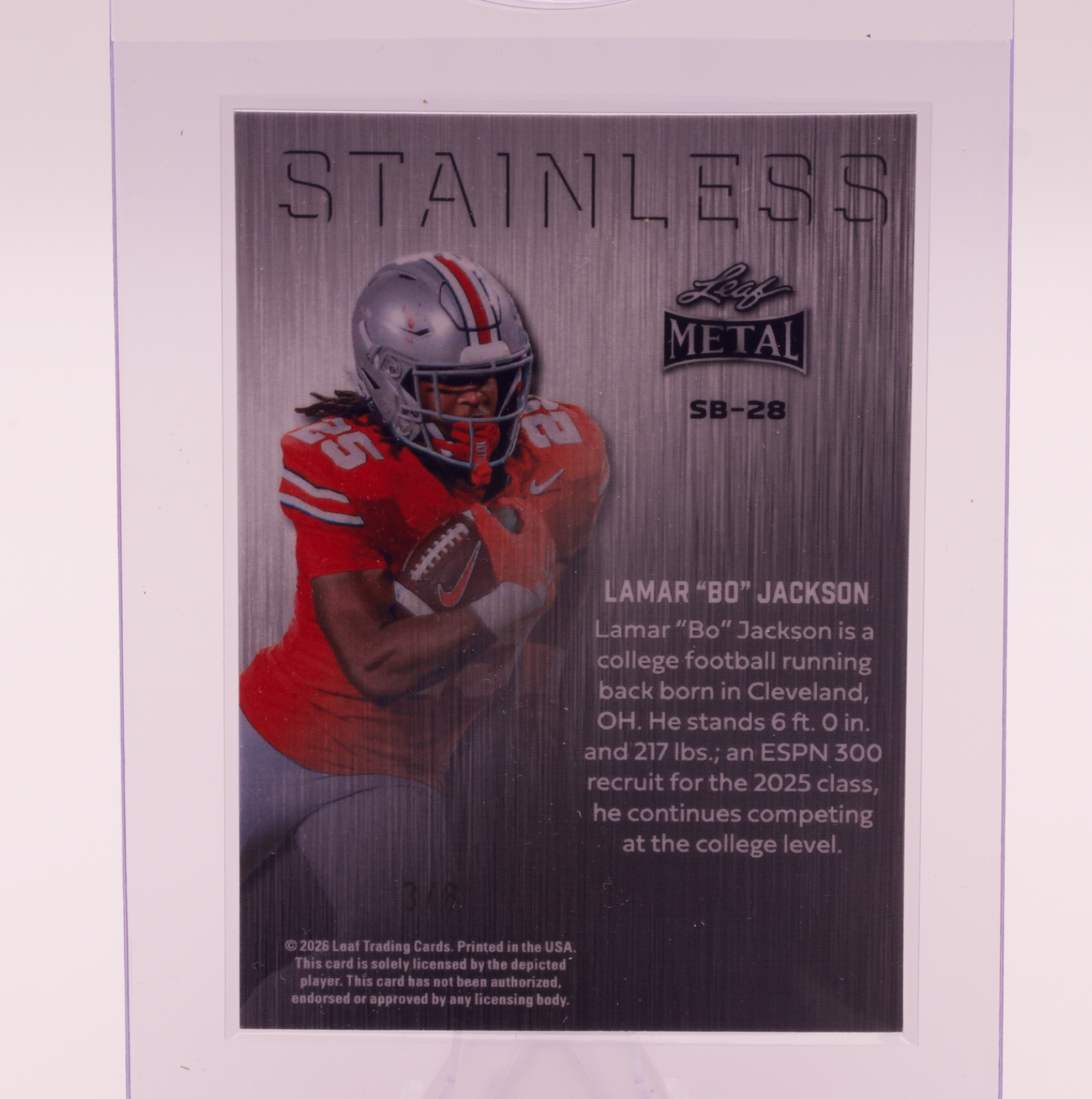 2026 Leaf Metal Stainless Bo Jackson /8 Ohio State Buckeyes RB Football Card