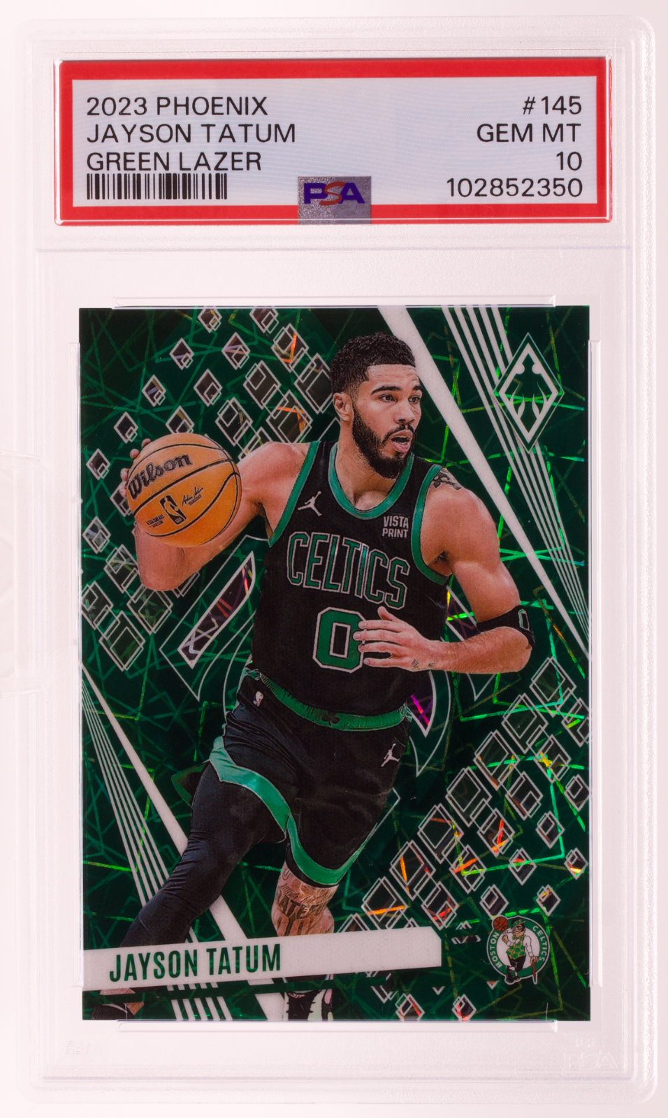 2023-24 Panini Phoenix Jayson Tatum #145 Green Lazer /175 PSA 10 GEM MT Celtics