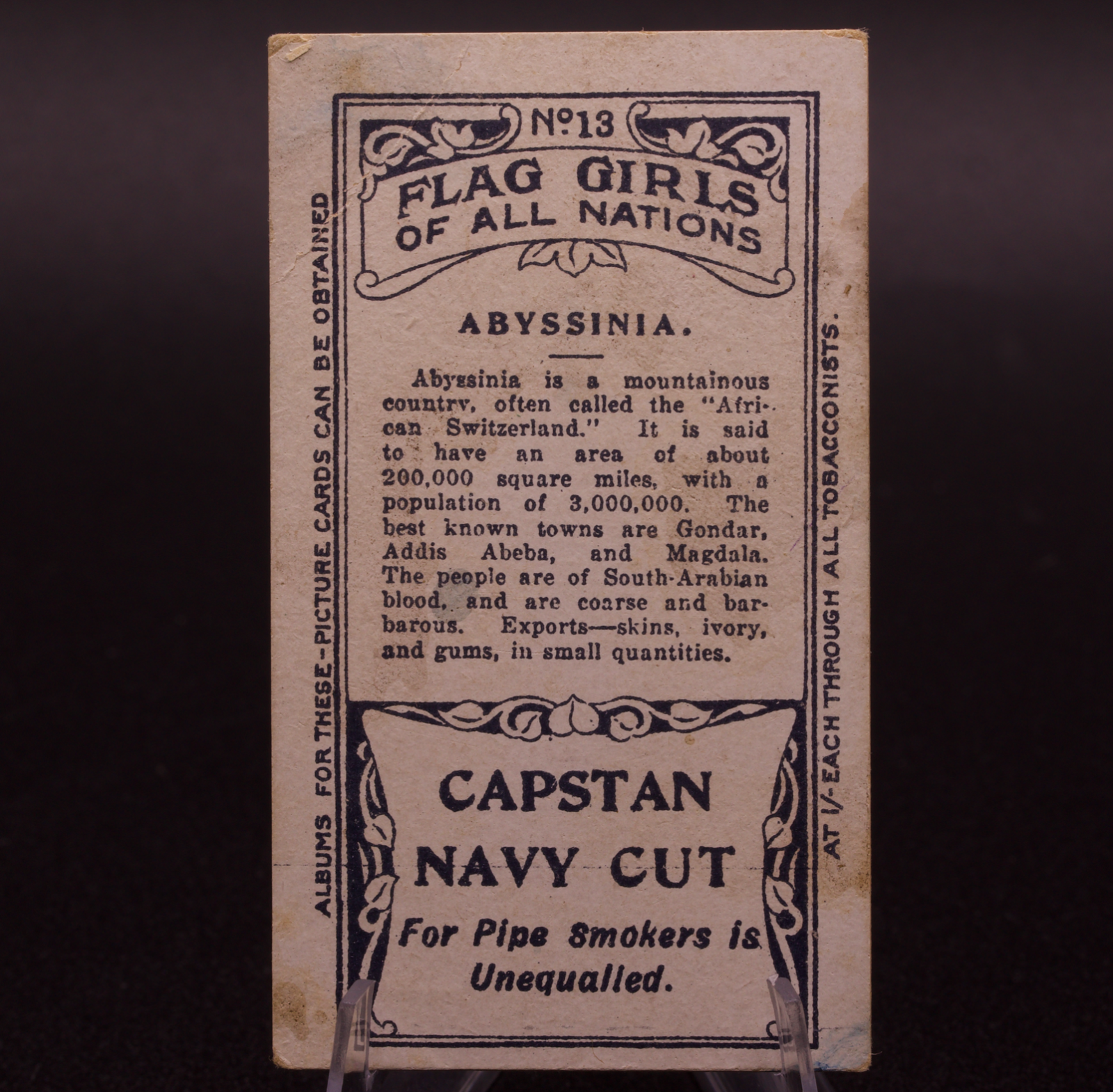 1908 Wills Flag Girls of All Nations Abyssinia No. 13 Capstan Navy Cut Cigarette