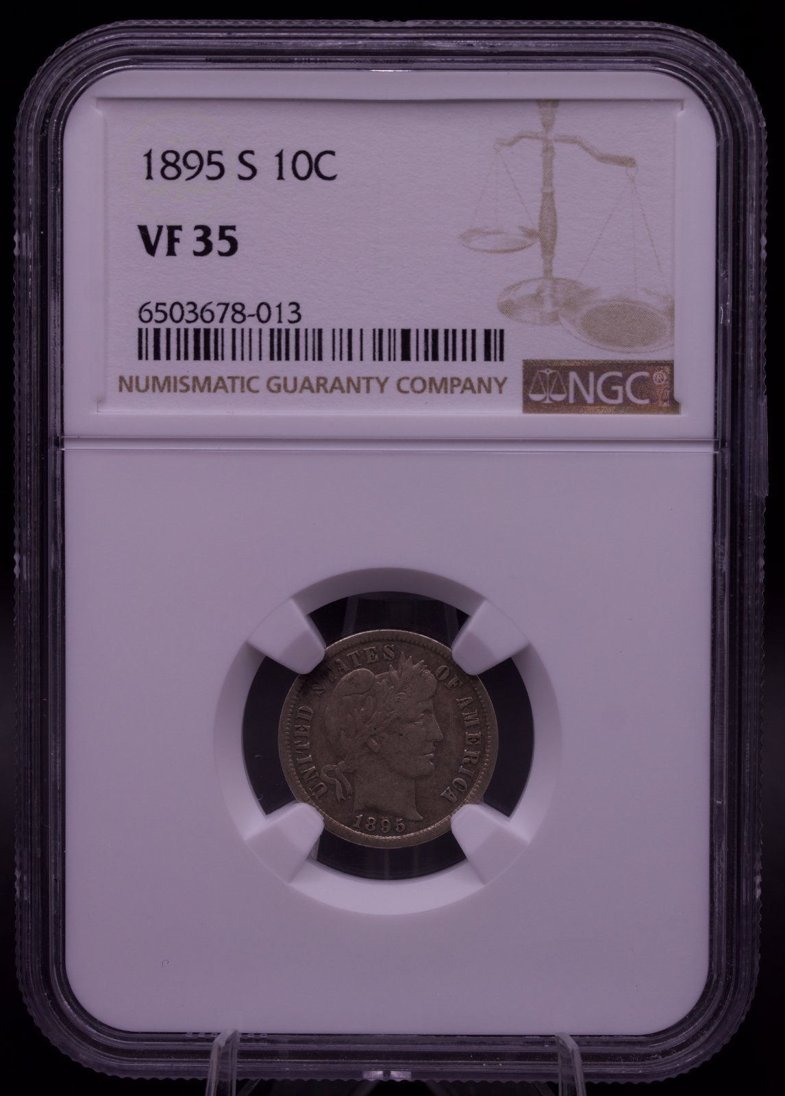 1895-S Barber Dime NGC VF35 10C Silver Semi-Key Date San Francisco Mint Coin