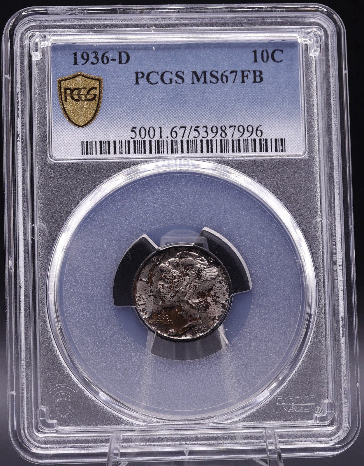 1936-D Mercury Dime PCGS MS67 FB Full Bands Deep Original Toning Superb Gem