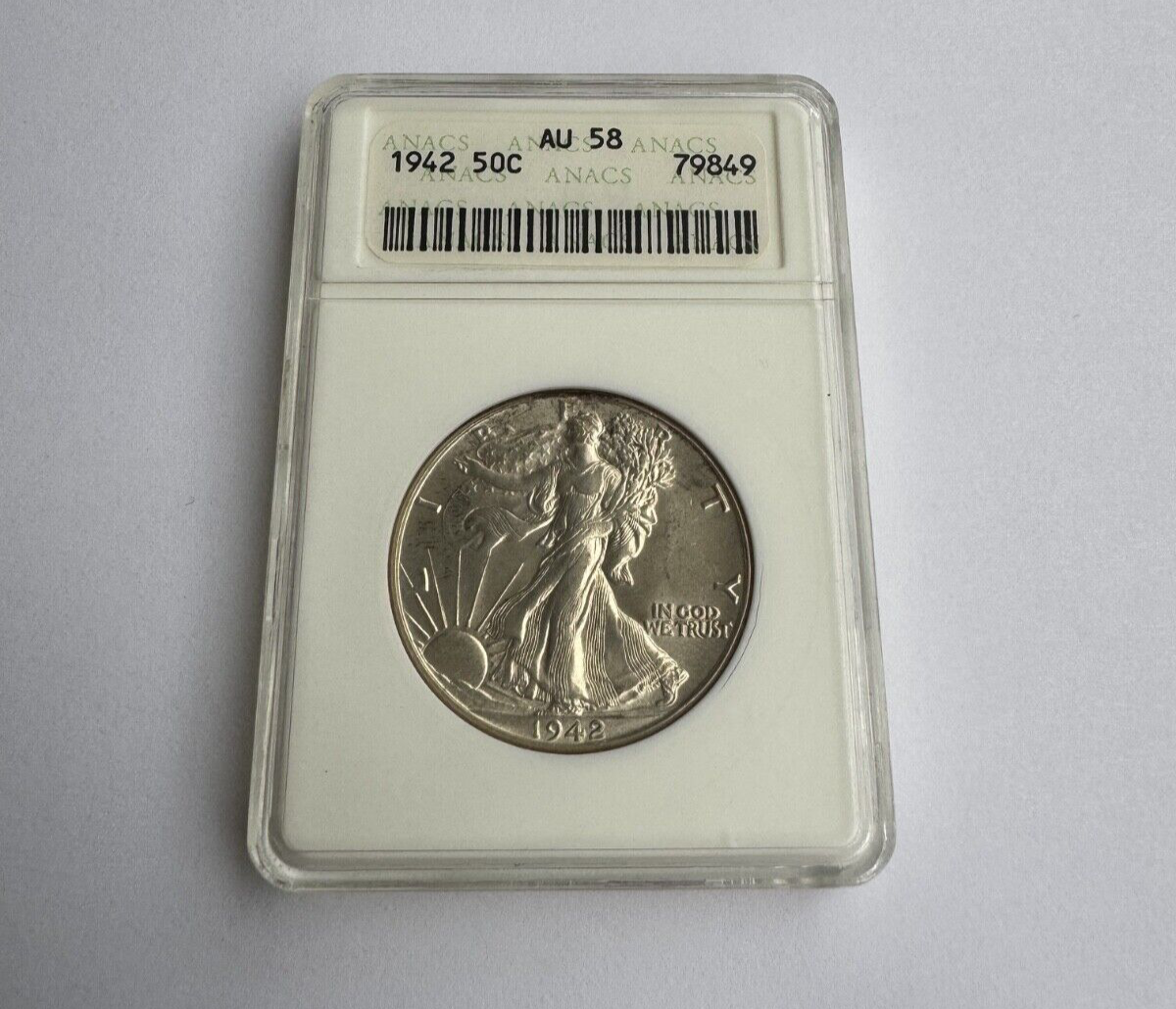 1942 Walking Liberty Half Dollar – ANACS Certified AU58 – Lustrous Pre-War